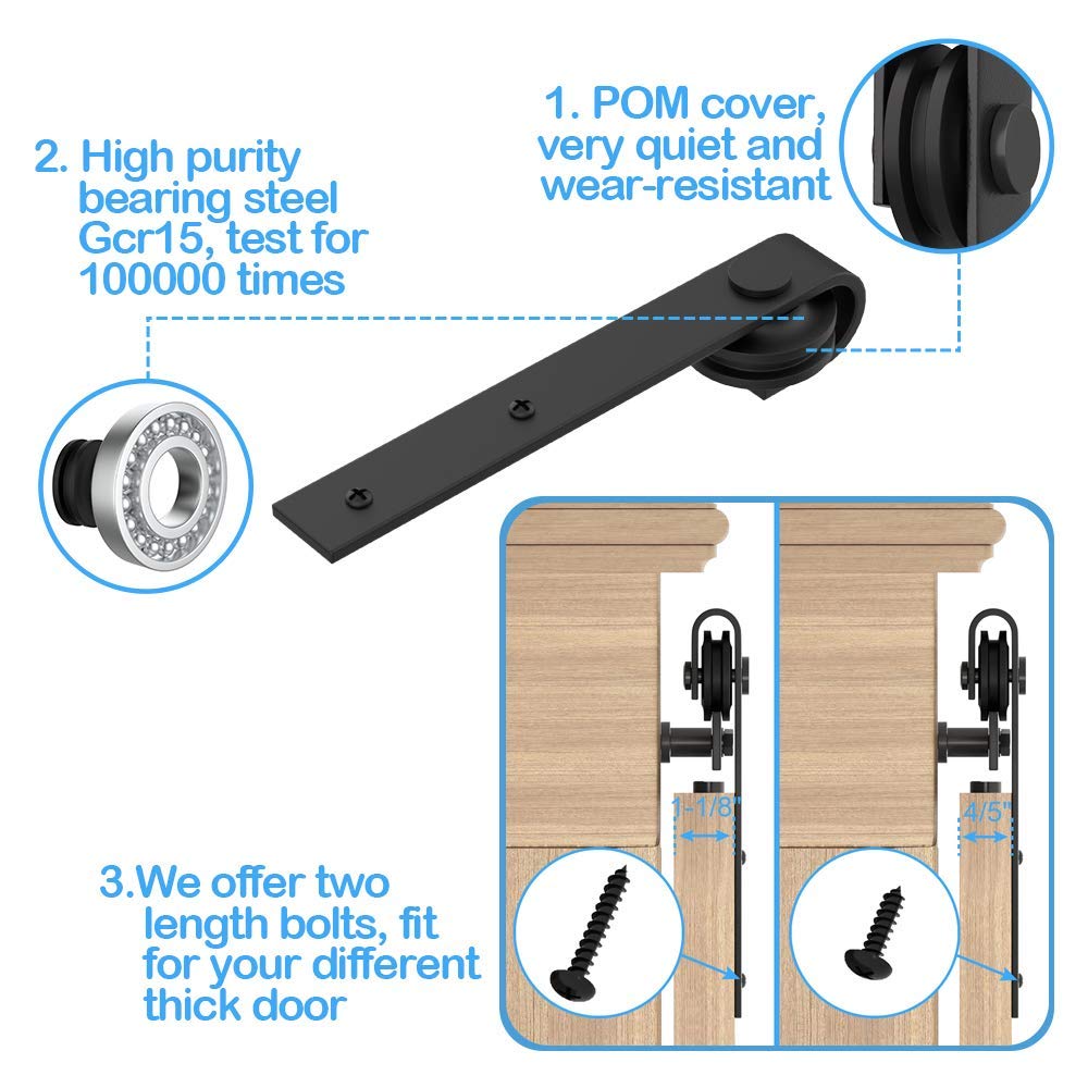 ZEKOO 5FT Super Mini Sliding Barn Door Hardware Kit for Single Door Cabinet, Small Barn Door Hardware Track Kit for TV Stand, Cupboards, Storage Cabinets, Wardrobes, J Shape Hanger (No Cabinet)