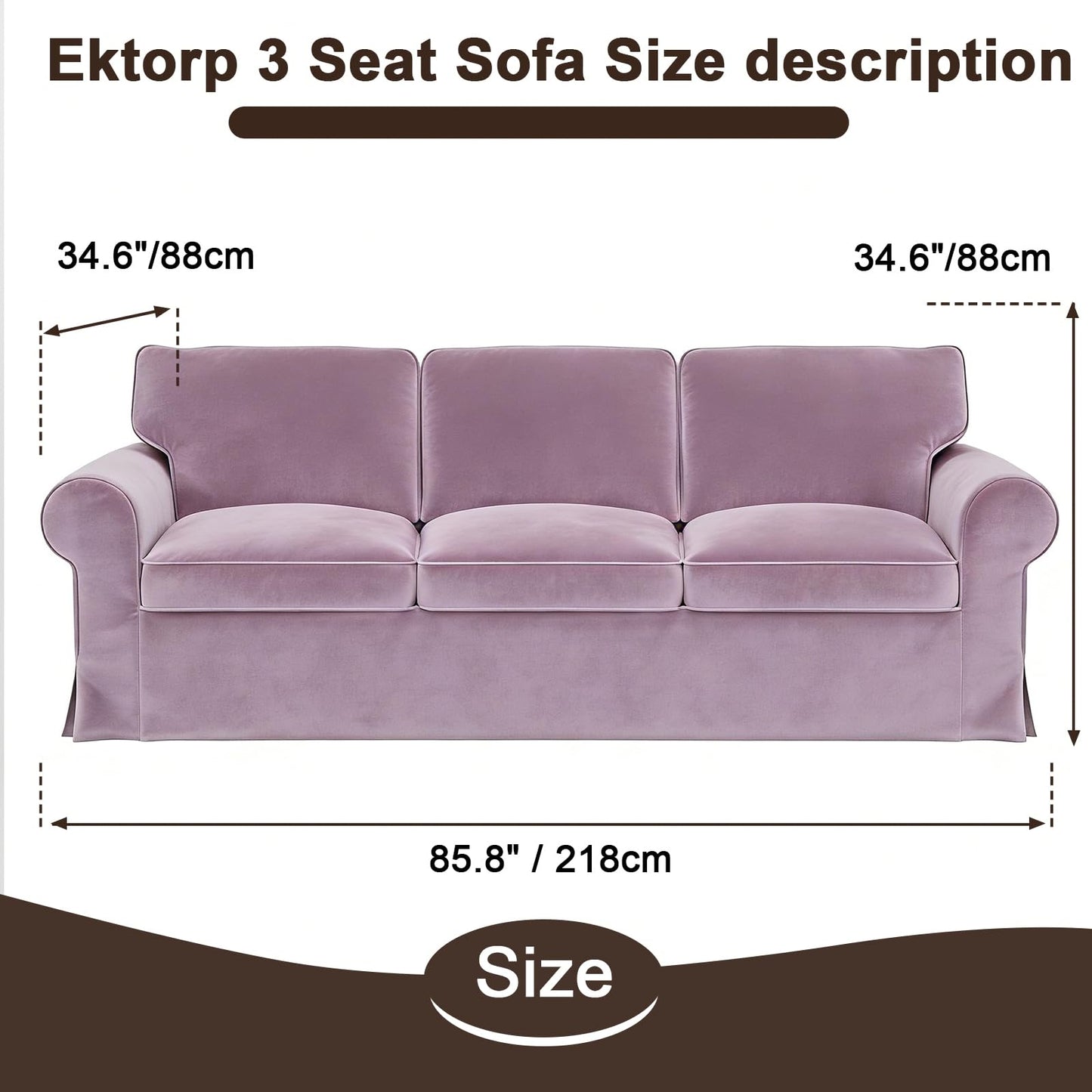 Velvet Pet-Friendly Replacement Sofa Cover Compatible for IKEA Ektorp 3 Seat Sofa Slipcovers, Couch Cover Only, 7-Piece Slipcover, Pink, Couch Cover Not Include The Sofa Body