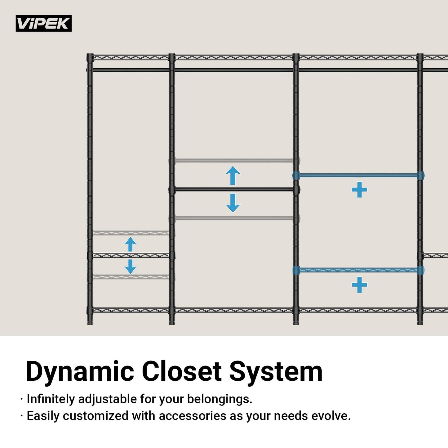 VIPEK V5 Portable Closet Wardrobe Heavy Duty Clothes Rack, Freestanding Metal Clothing Racks Custom Closet Racks with 8 Adjustable Shelves, 68.9" Lx15.7 Wx76.4 H, Max Load 890LBS, Gold