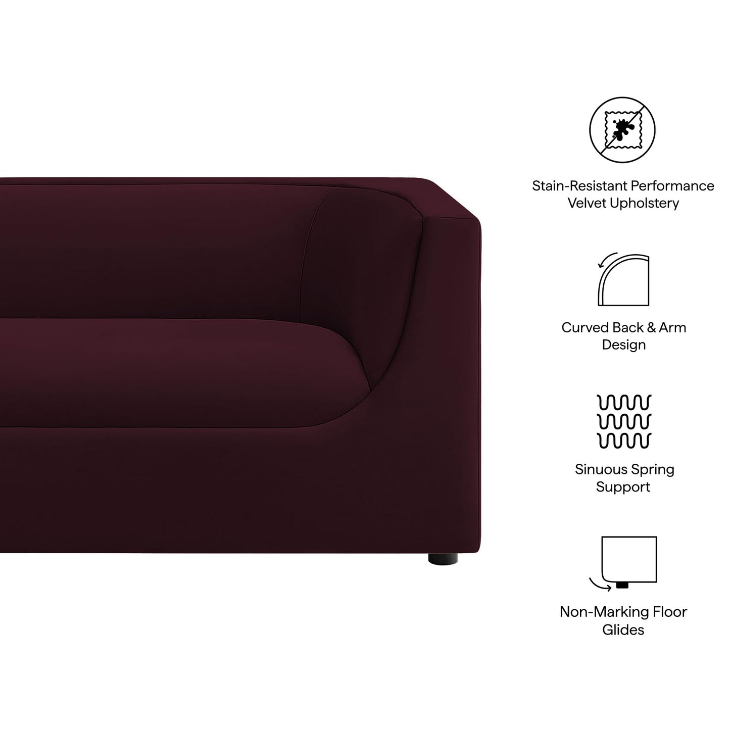 Modway Hilda 67 Inch Modern Curved Back Performance Velvet Loveseat in Mulberry – Plush Upholstered 2-Seat Sofa for Living Room, Apartment, Office