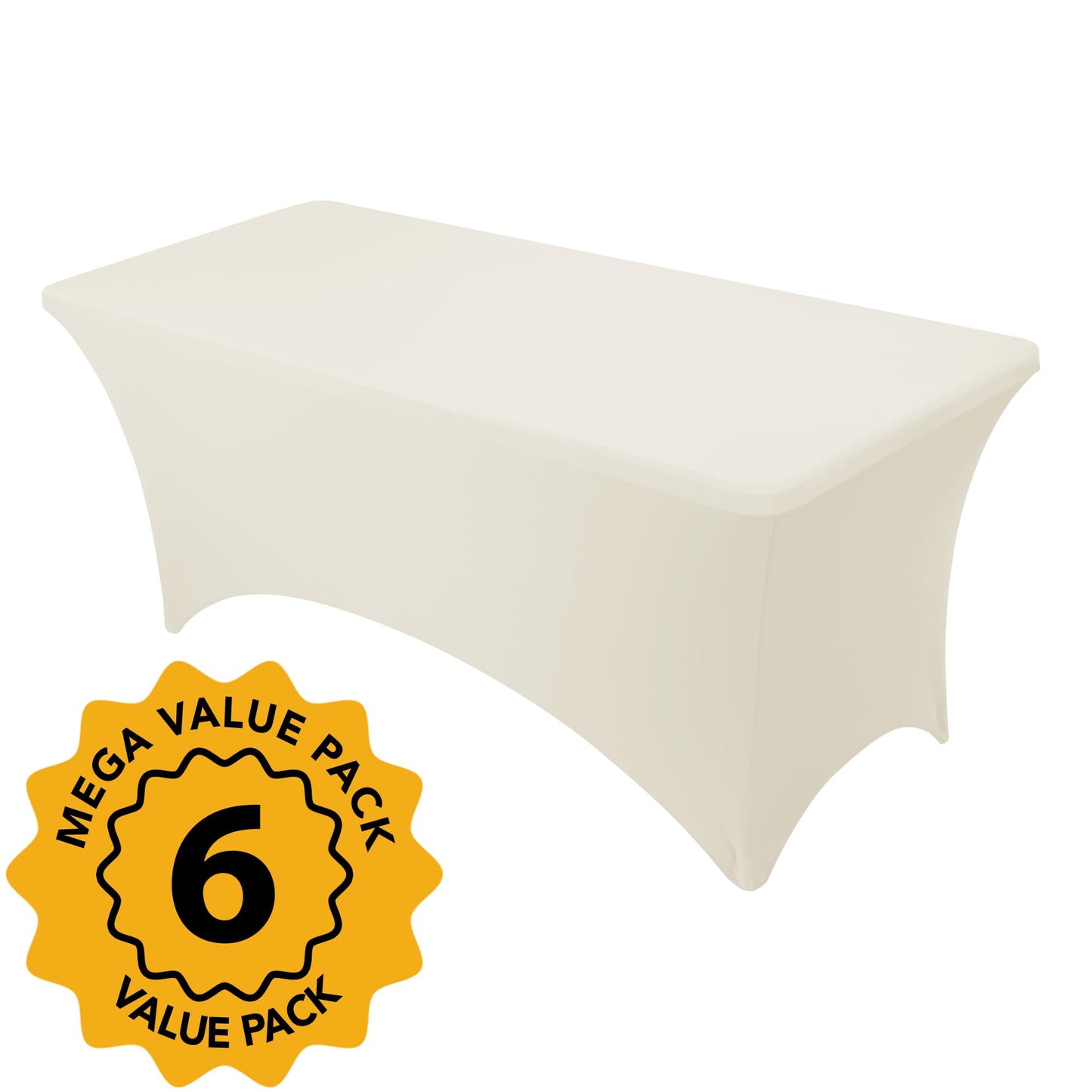 Dailyset 6-Pack Premium Cream Spandex Tablecloths for 6ft Rectangle Tables, Stain & Wrinkle-Resistant, Washable Stretch Polyester Fitted Table Cover for Weddings, Banquets, Trade Shows Events