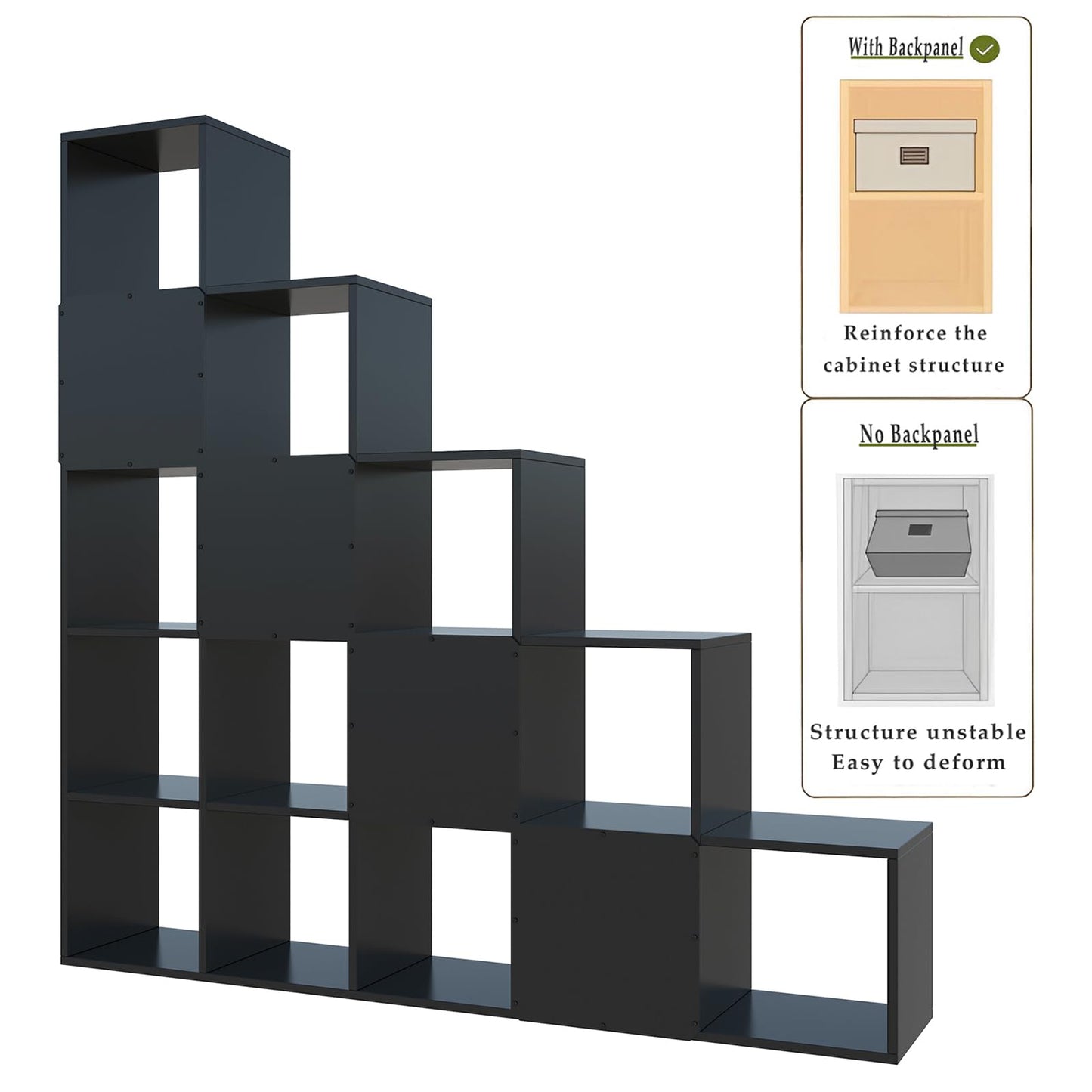 OSCHF Ladder Cube Storage Bookcase - Wooden L-Shaped 3-Tier Corner Shelf, Reversible 6-Cube Organizer for Home & Office, White