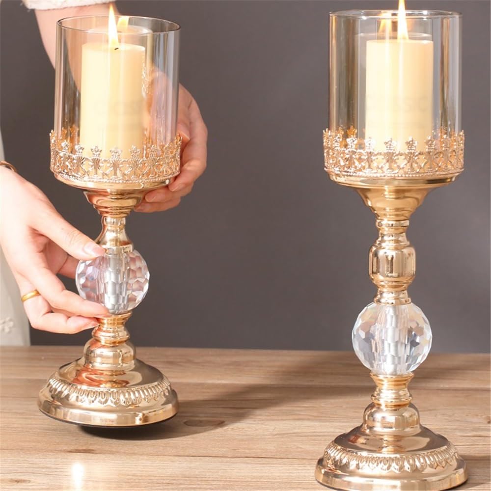 Candlestick Holders Light Luxury Gold Tall Candlestick Metal Glass Dinner Table Decoration Candle Holder Candle Holders(Large)
