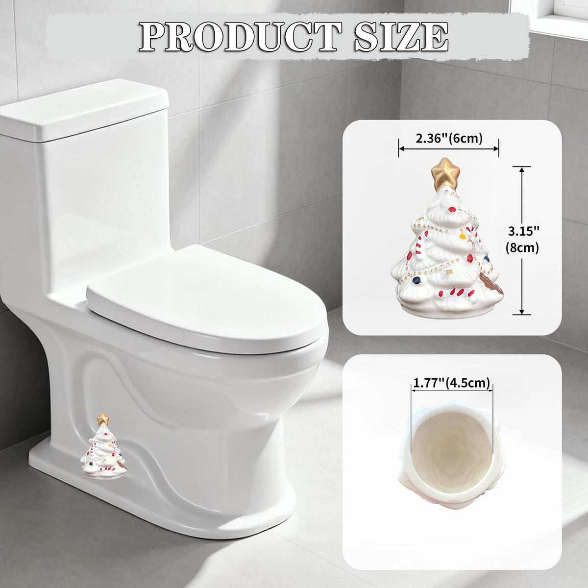 2Packs Christmas Tree Toilet Bolt Covers Decorative Tall Toilet Bolt Caps for Christmas Bathroom Decor, Toilet Caps for Bottom of Toilet, Ceramic Toilet Screw Cover Caps, Easy Installation (White-A)