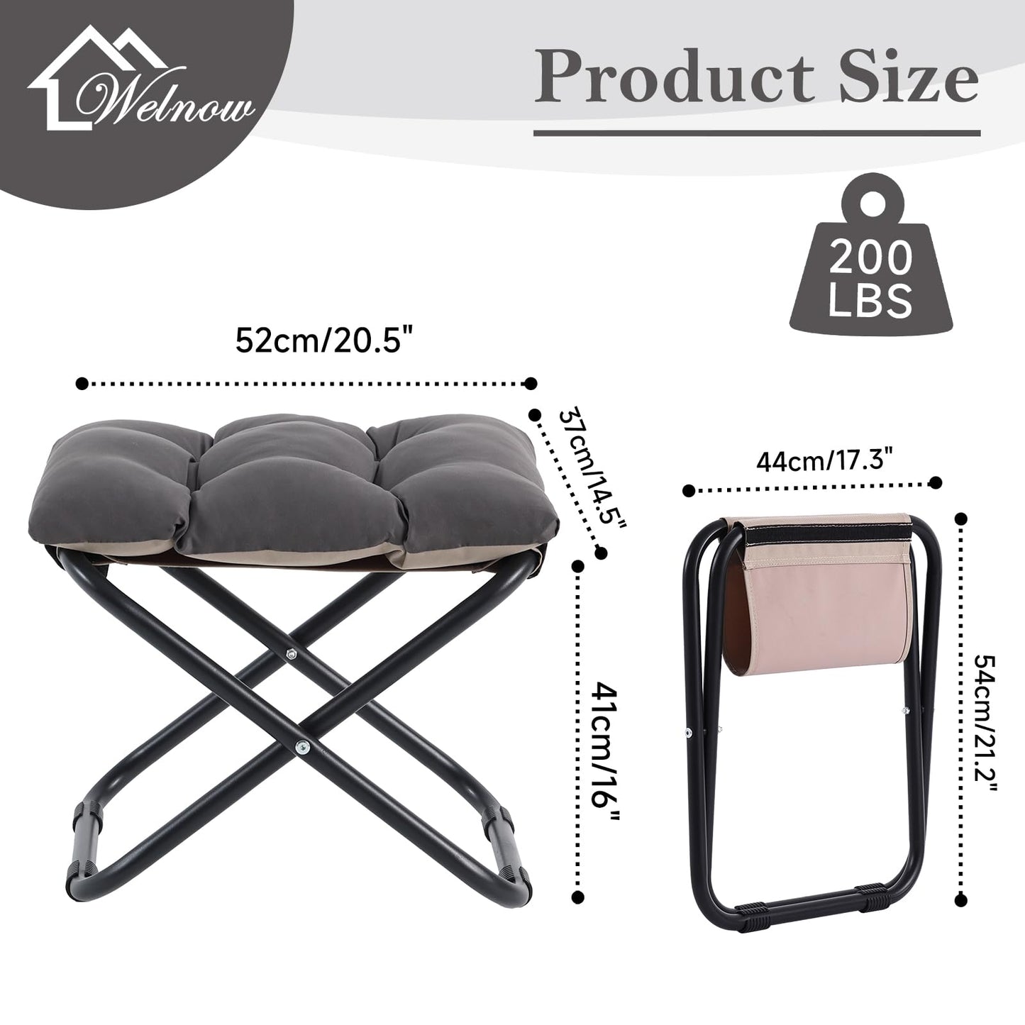 Welnow Folding Foot Stool, Upholstered Small Accent Ottoman with Detachable Thick Cotton Cushion, Padded Sofa Stool with Straight Metal Legs for Lazy Chair, Living Room, Bedroom, Dark Grey