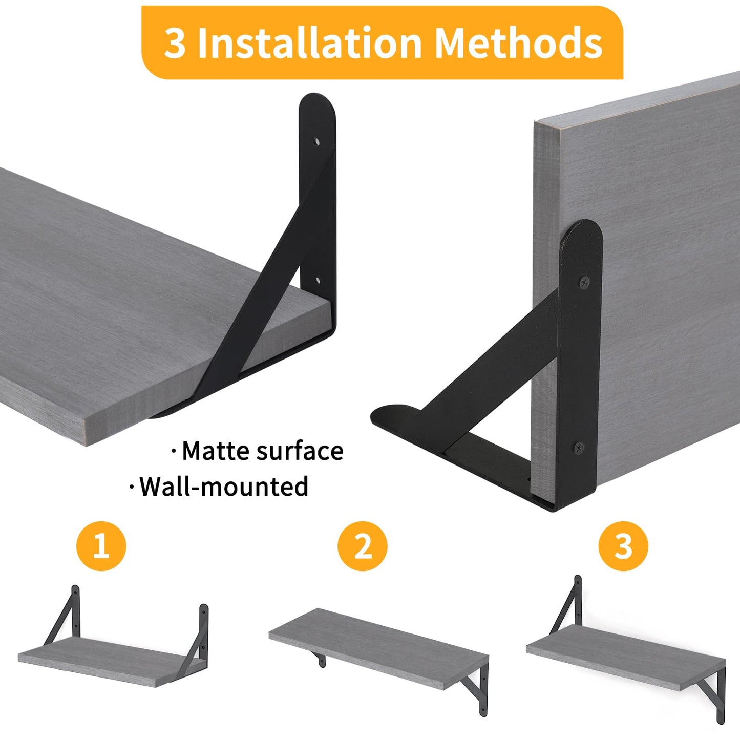 YGEOMER Floating Shelves for Wall, Different Sizes Gray Wall Shelves for Living Room, Bathroom, Bedroom, Kitchen, Home Decor (Set of 4)