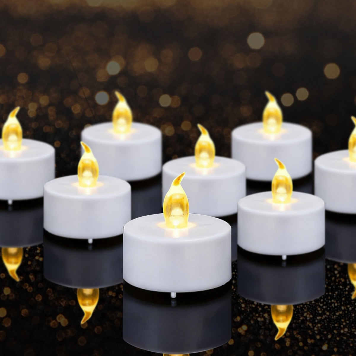 Tea Lights Flameless Battery Operated Candles-50Pack LED Electric Flickering Votive Candle Long Lasting 200 Hours, Realistic and Bright for Seasonal Festive Celebrations Decoration Warm Yellow
