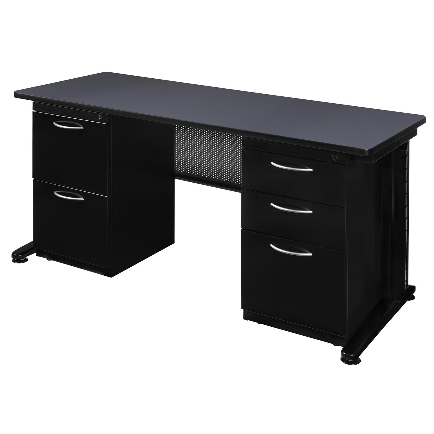 Regency Fusion 66 x 24 in. Teachers Desk with Double Pedestal Drawer Unit- Grey
