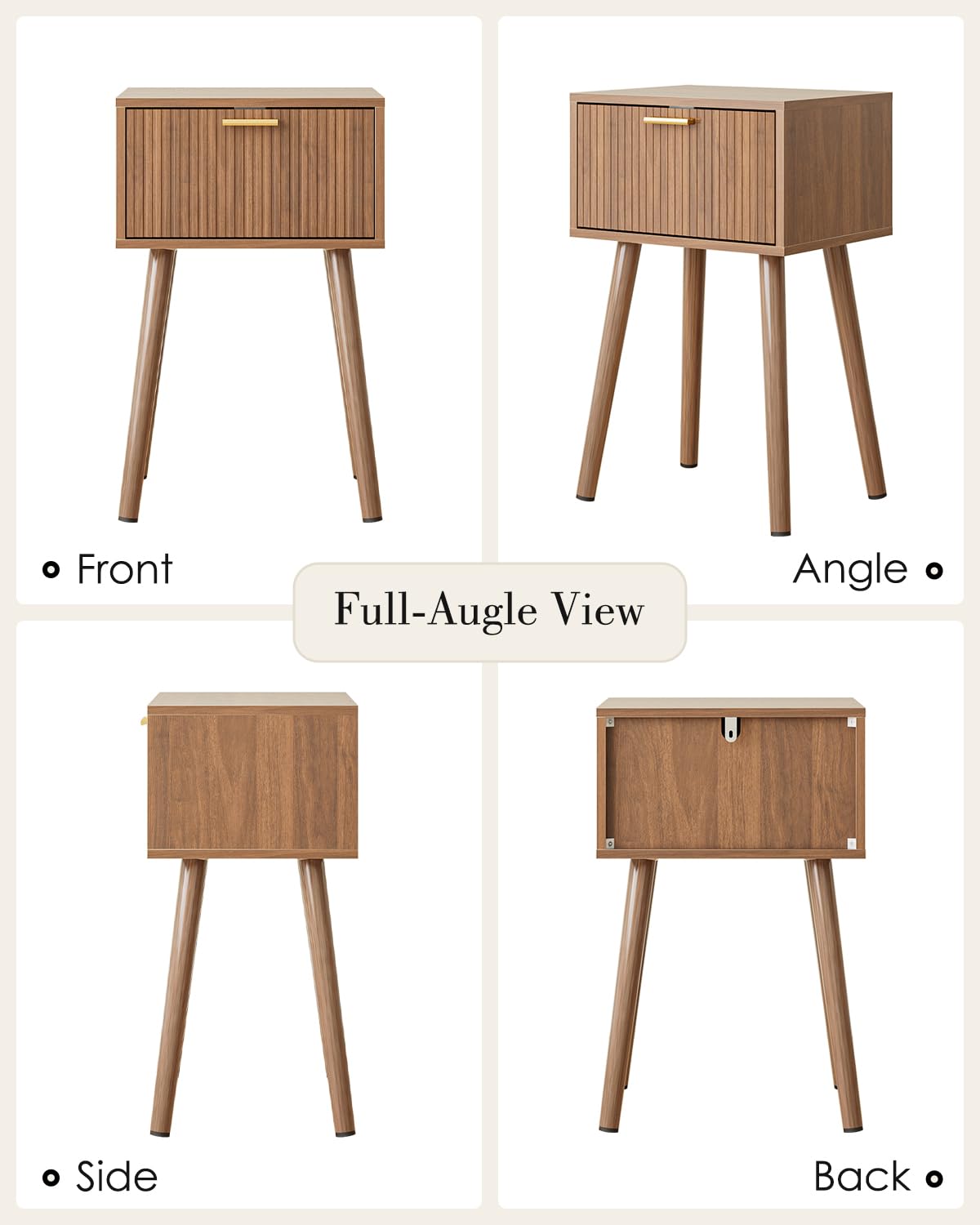 ASACESCU Night Stand, Walnut Nightstand with Fluted Door, Small Modern Mid-Century Bedside Table for Bedroom, End Table for Living Room