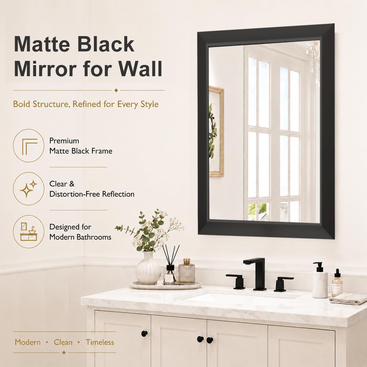 SMIROR Matte Black Bathroom Mirror for Over Sink 30x 30 inch, Metal Thick Frame Rectangle Vanity Mirror for Wall, Anti-Rust, Horizontally or Vertically Mounted