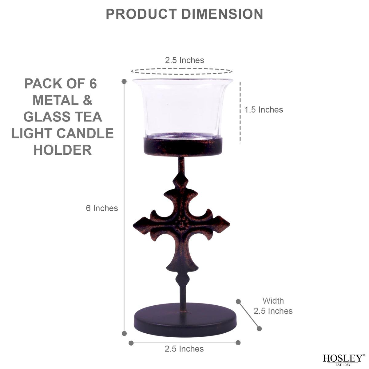 Hosley Set of 6 Black Metal & Glass Votive Candle Holders | Decorative Tea Light Holders for Home Decor, Wedding, Parties, and Dining Table Centerpieces