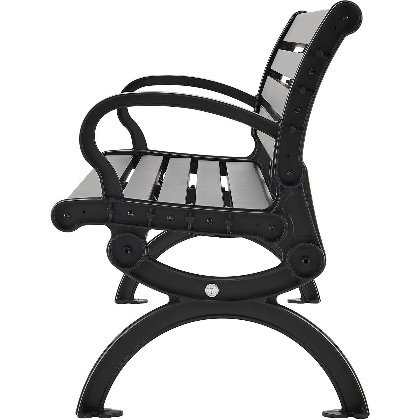 Global Industrial 6'L Outdoor Park Bench with Backrest, Horizontal Slats, Aluminum, 1100 lbs Capacity, Powder Coated Black Finish, Unassembled, Commercial Seating