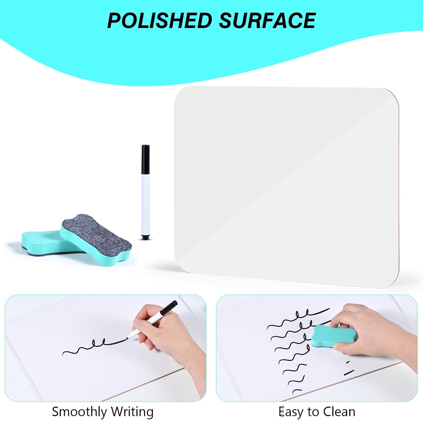 6 Pack Small White Board Dry Erase Boards Classroom Teachers Pack Mini White Boards 9" x12” Personal Whiteboards for School Students Supplies Lapboards l 6 Mini Erasers， 6 Makers Included (6)