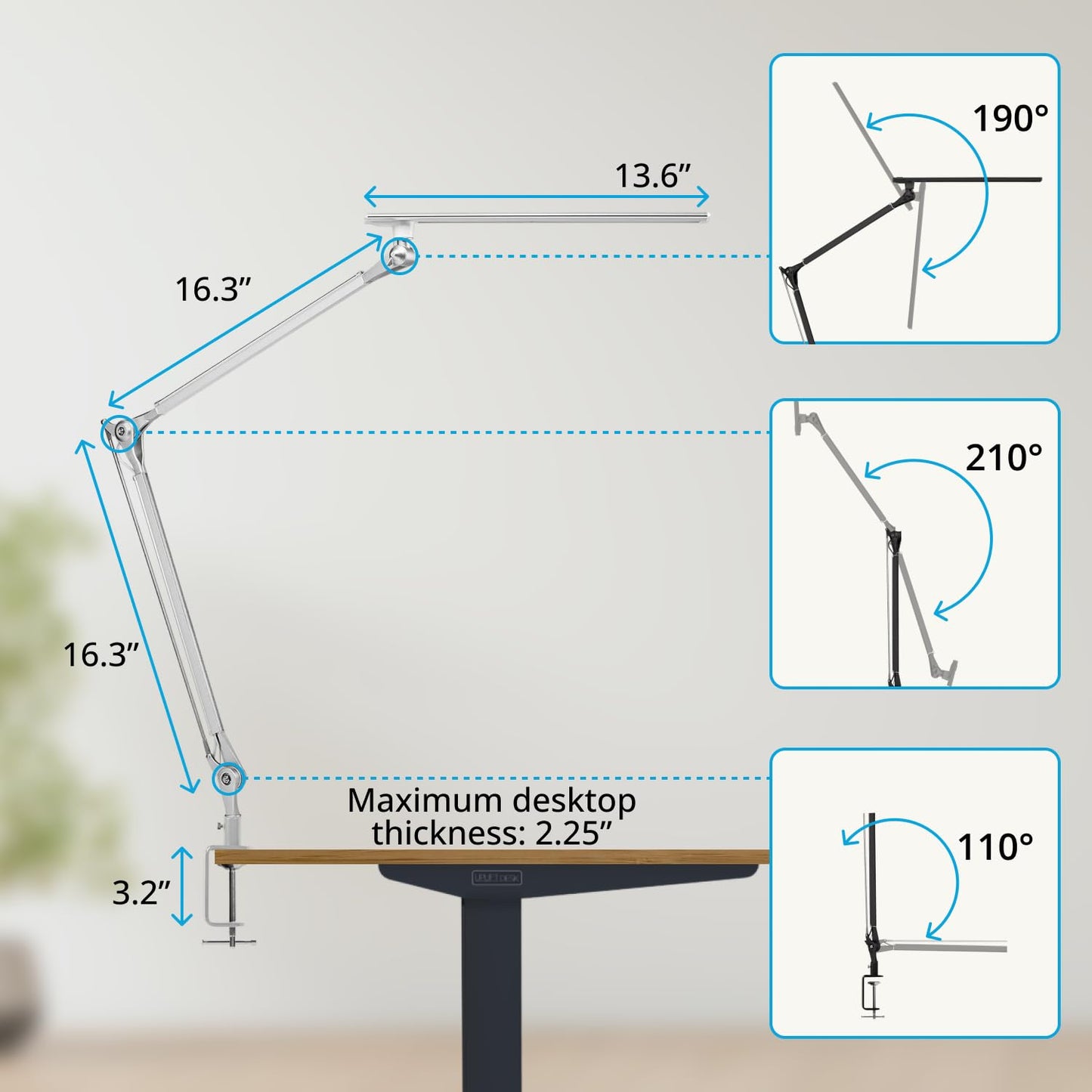 UPLIFT DESK E7 LED Desk Lamp with Clamp - Adjustable 3 Color Modes, Dimmable Black Architect Light for Standing Desk, Home Office, Dual Monitor Computer Work
