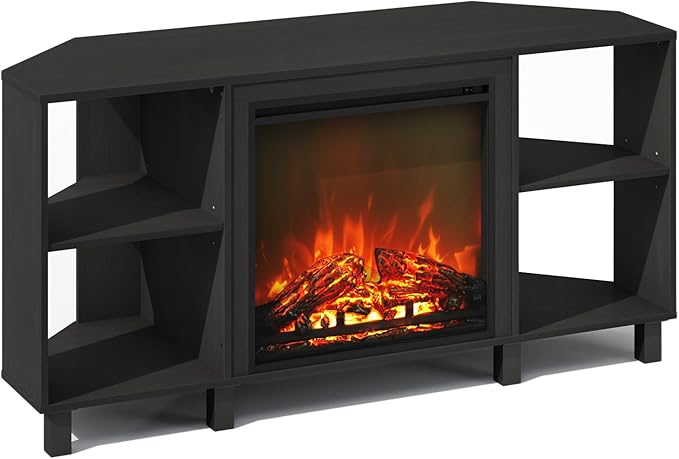 Furinno Jensen Fireplace TV Stand, NO Heat Decorative Electric Fireplace Corner