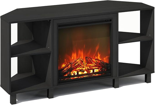 Furinno Jensen Fireplace TV Stand, NO Heat Decorative Electric Fireplace Corner