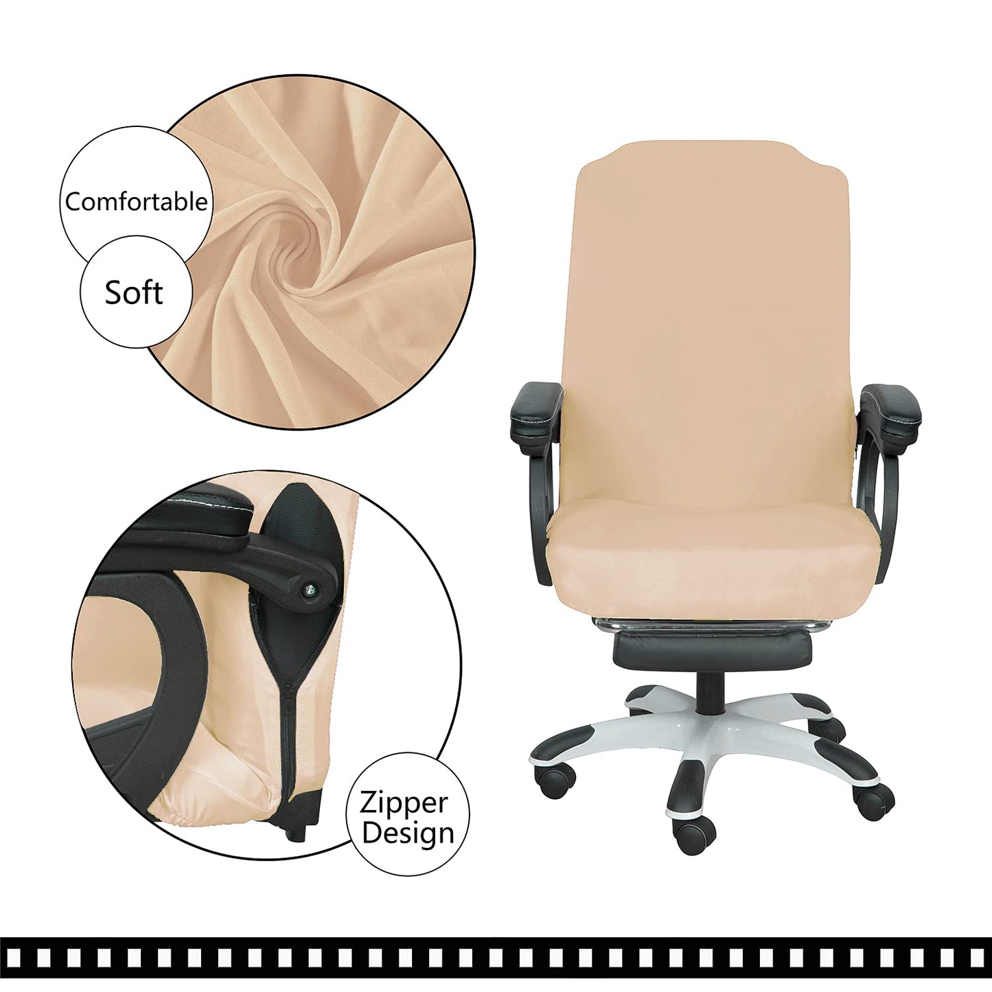 SARAFLORA Office Chair Covers- Large, Champagne- Removable Computer Chair Covers for Office Chair with Zipper for Universal Rotating Chair Desk Chair Cover Chair Seat Washable Protector for Pet