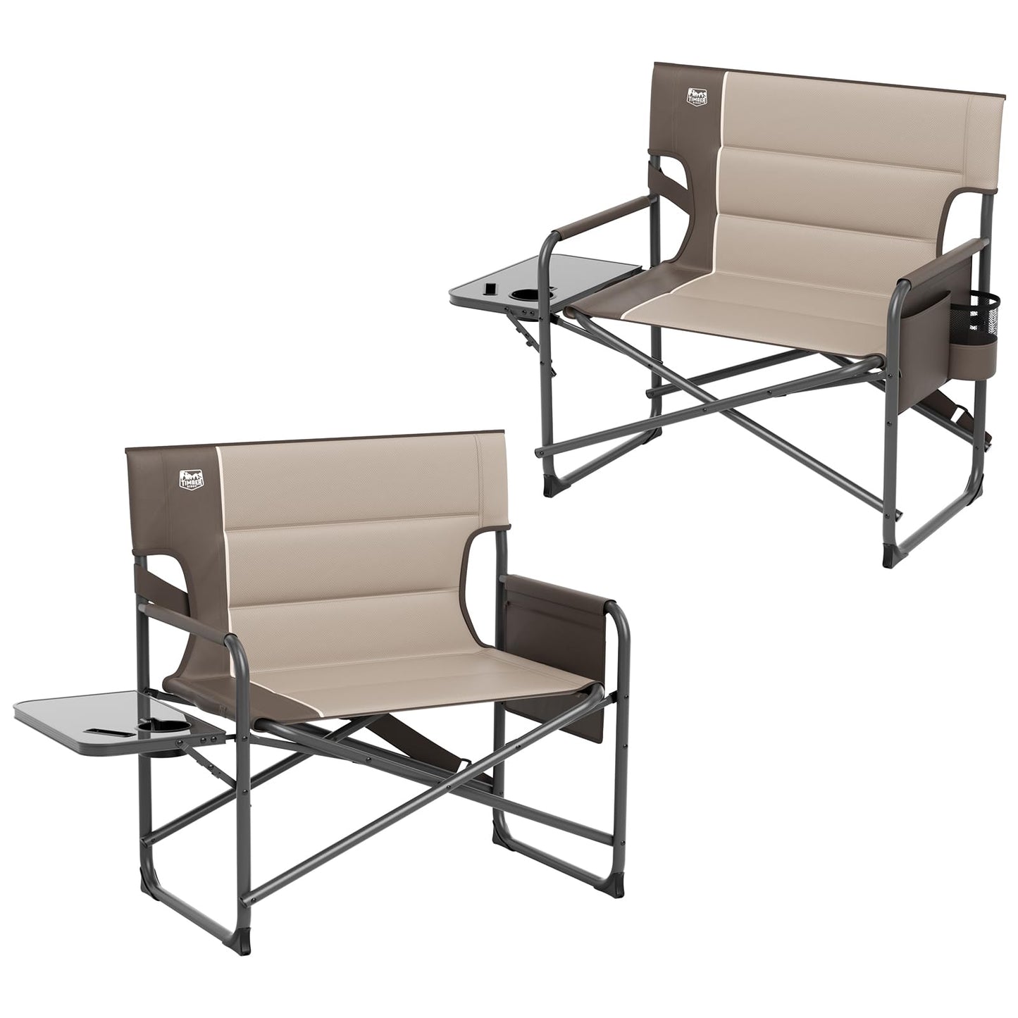 TIMBER RIDGE XXL Director’s Chair – Heavy Duty Folding Chair with Side Table, 500 lb Capacity, Extra Wide Padded Seat for Camping, Sports, Beach, Patio, and Outdoor Use, Tan-2 Pack