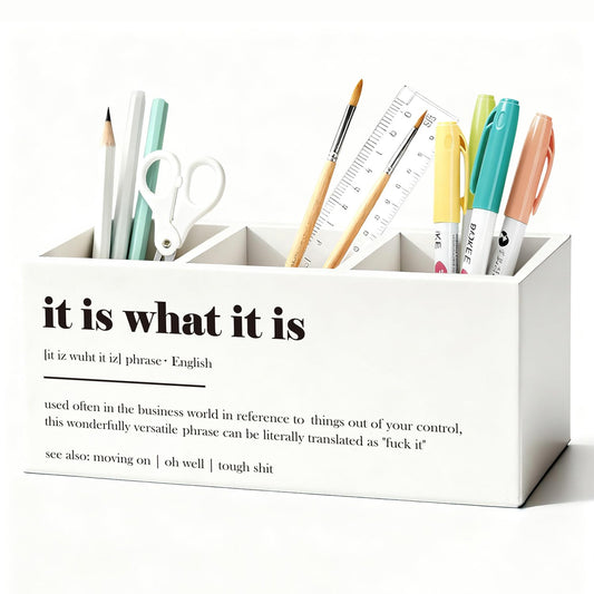 LIANGW Funny Pen Holder, Funny Pencil Holder for Desk, Office Humor Gifts, Coworkers Gifts for Women Men, It Is What It Is Wooden Box Sign Decorations for Office Workplace Desk Tabletop