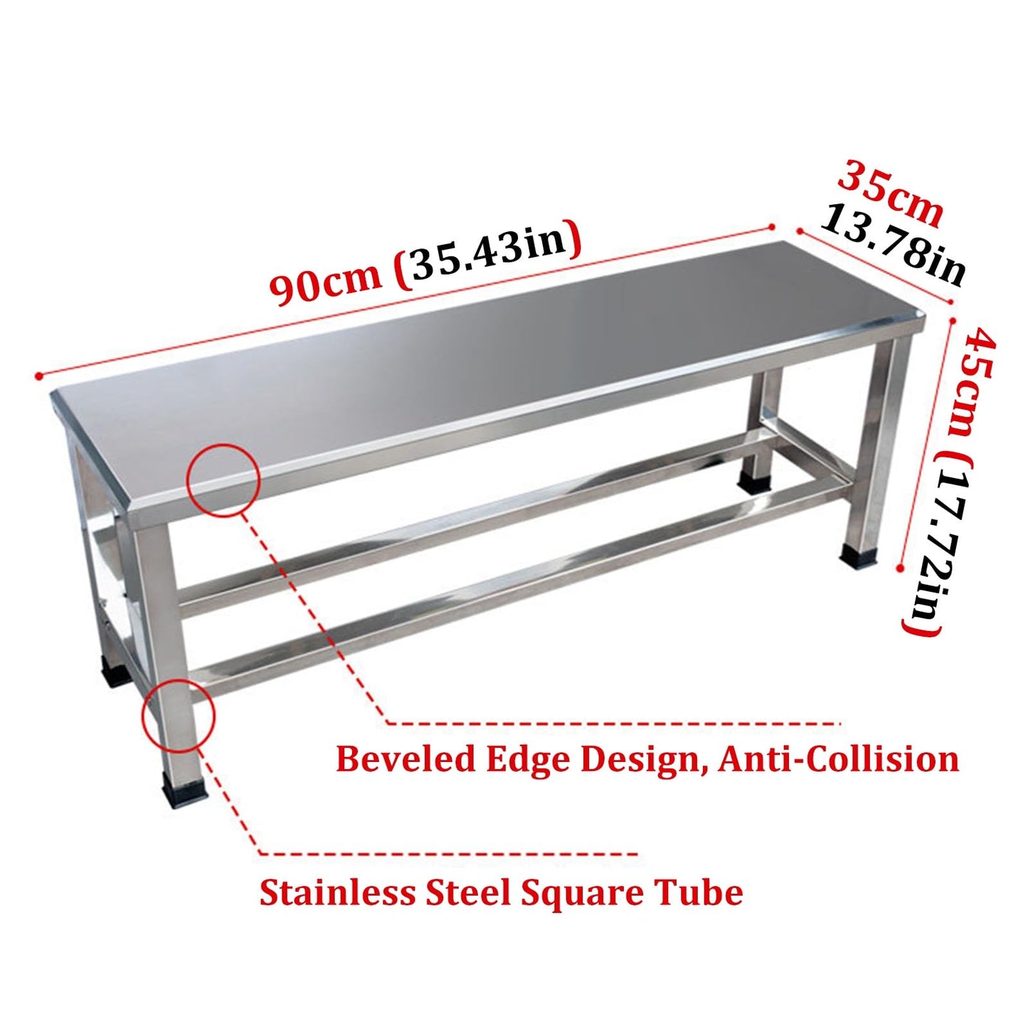 Weatherproof 304 Stainless Steel Garden Bench - Backless Outdoor Patio Seat for Lawn & Entryway, 250kg Load Capacity, Durable Metal Park Bench (90cm/35.43in),90cm(35.43in)