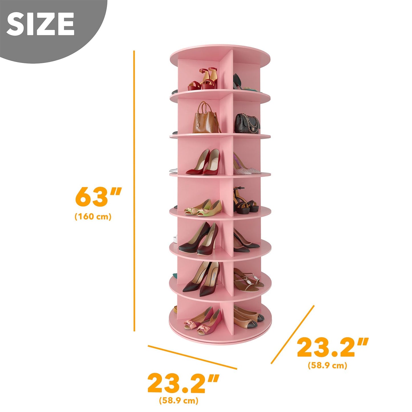 SpaceAid 7 Tier Rotating Shoe Rack Tower, Spinning Shoe Display Lazy Susan, Revolving 360 Shoe Rack Storage Round Carousel, Vertical Handbag Rotate Shoes Closet Organization (7-Tier Pink)