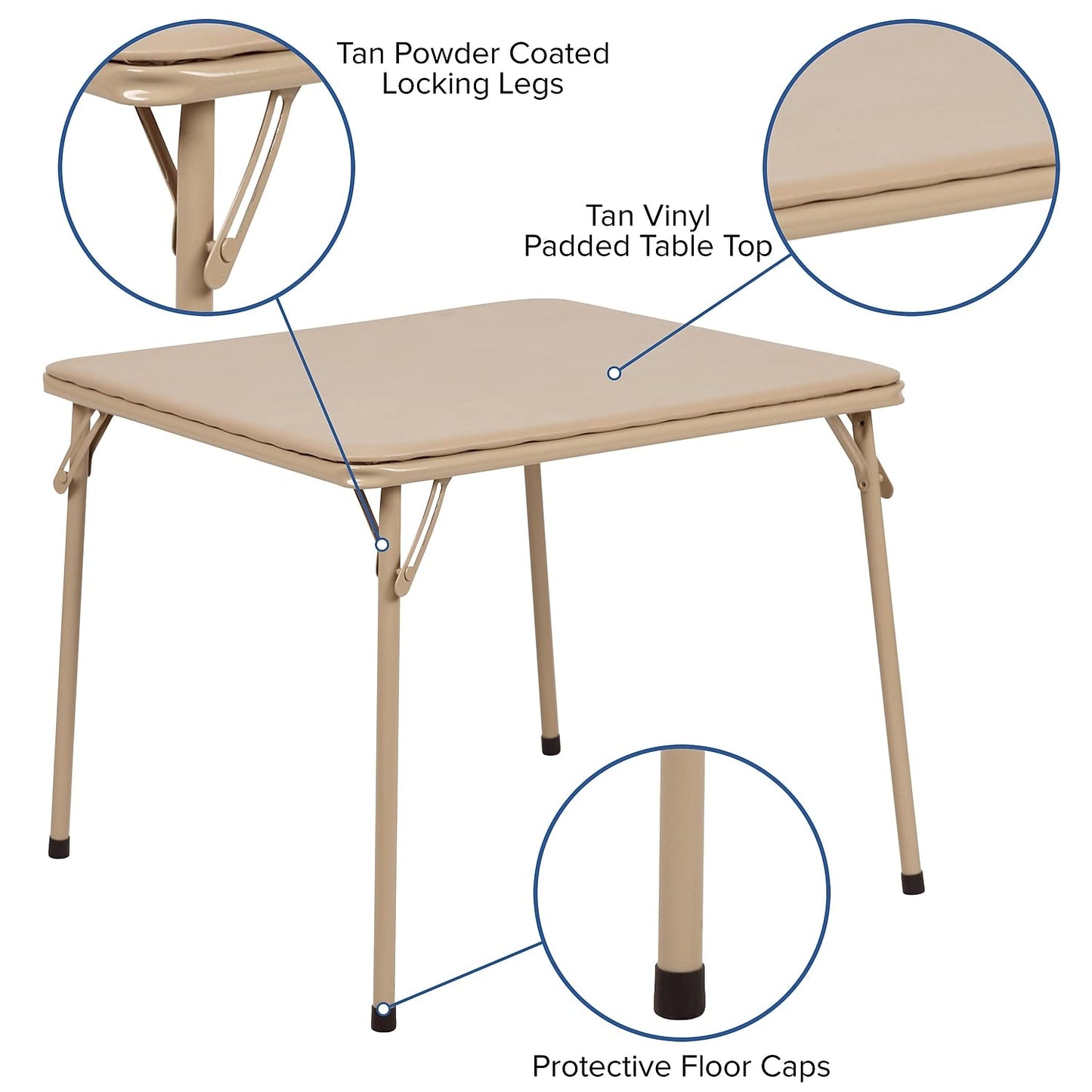 Flash Furniture Mindy Kids 5-Piece Folding Square Table and Chairs Set for Daycare and Classrooms, Children's Activity Table and Chairs Set, Tan