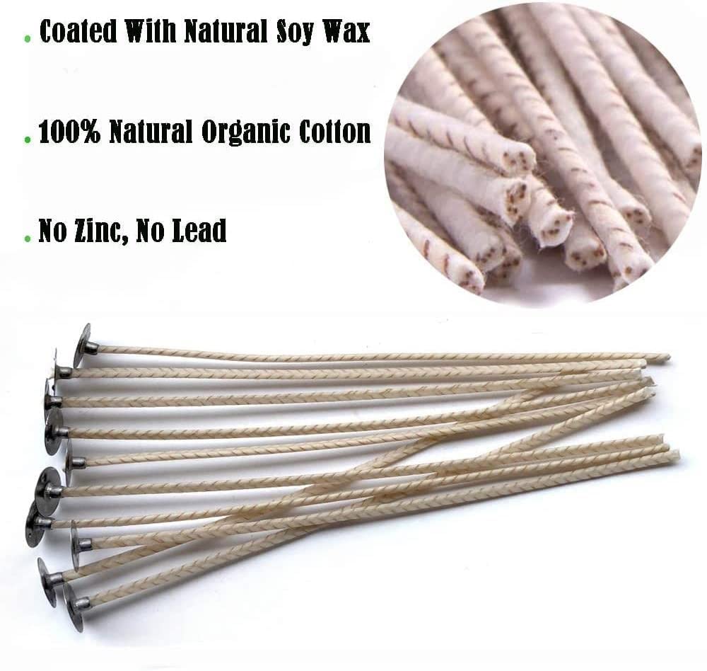 100pcs CD 2 Wicks for Soy Candles, 6 inch Pre-Waxed Candle Wick with Base