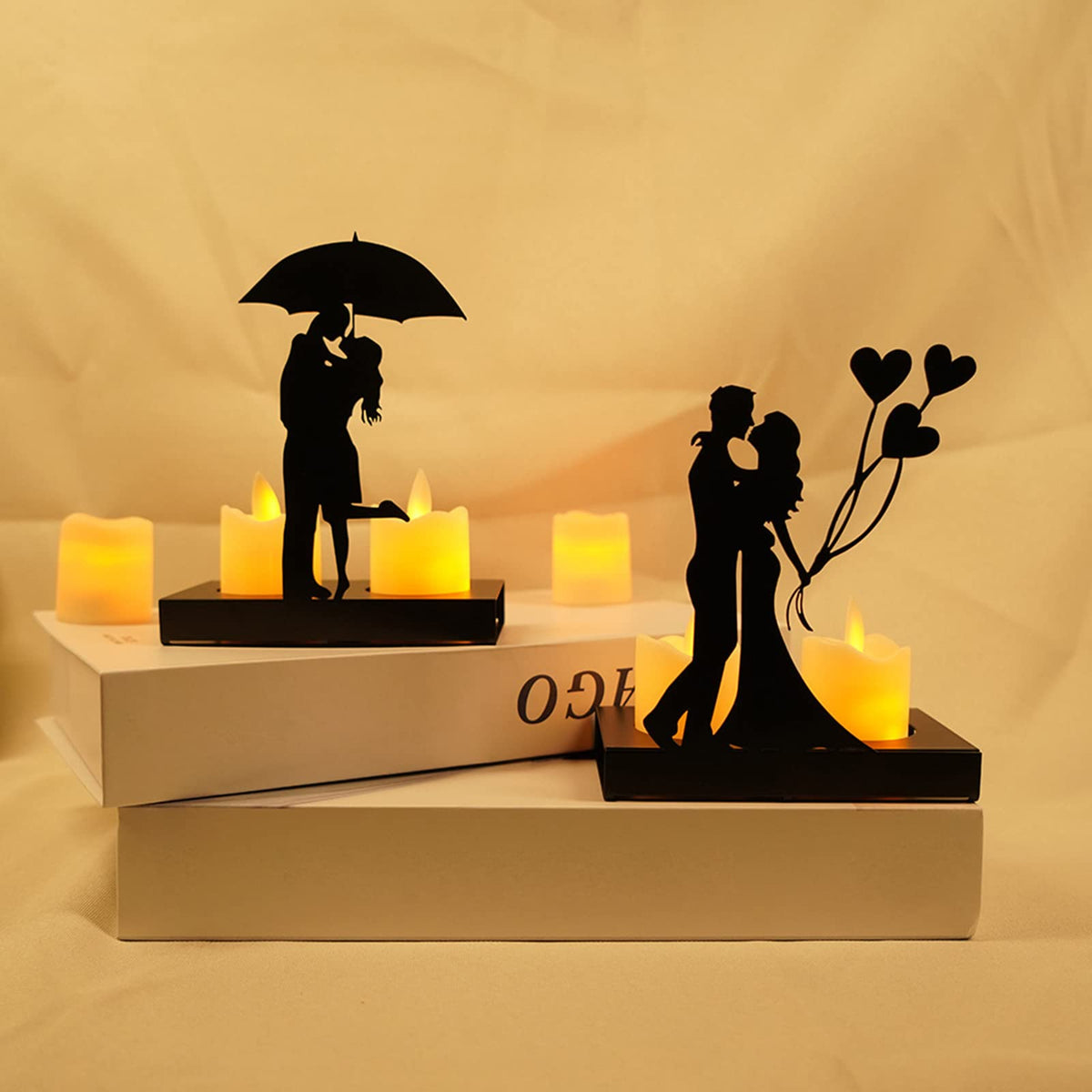 Handcrafted Iron Sculpture Candlestick Ornament, Romantic Couple Statue For Anniversaries, Decorative Modern Sculptures, Wedding Decoration Anniversary Ornament Figurine for Couples Valentine (A)