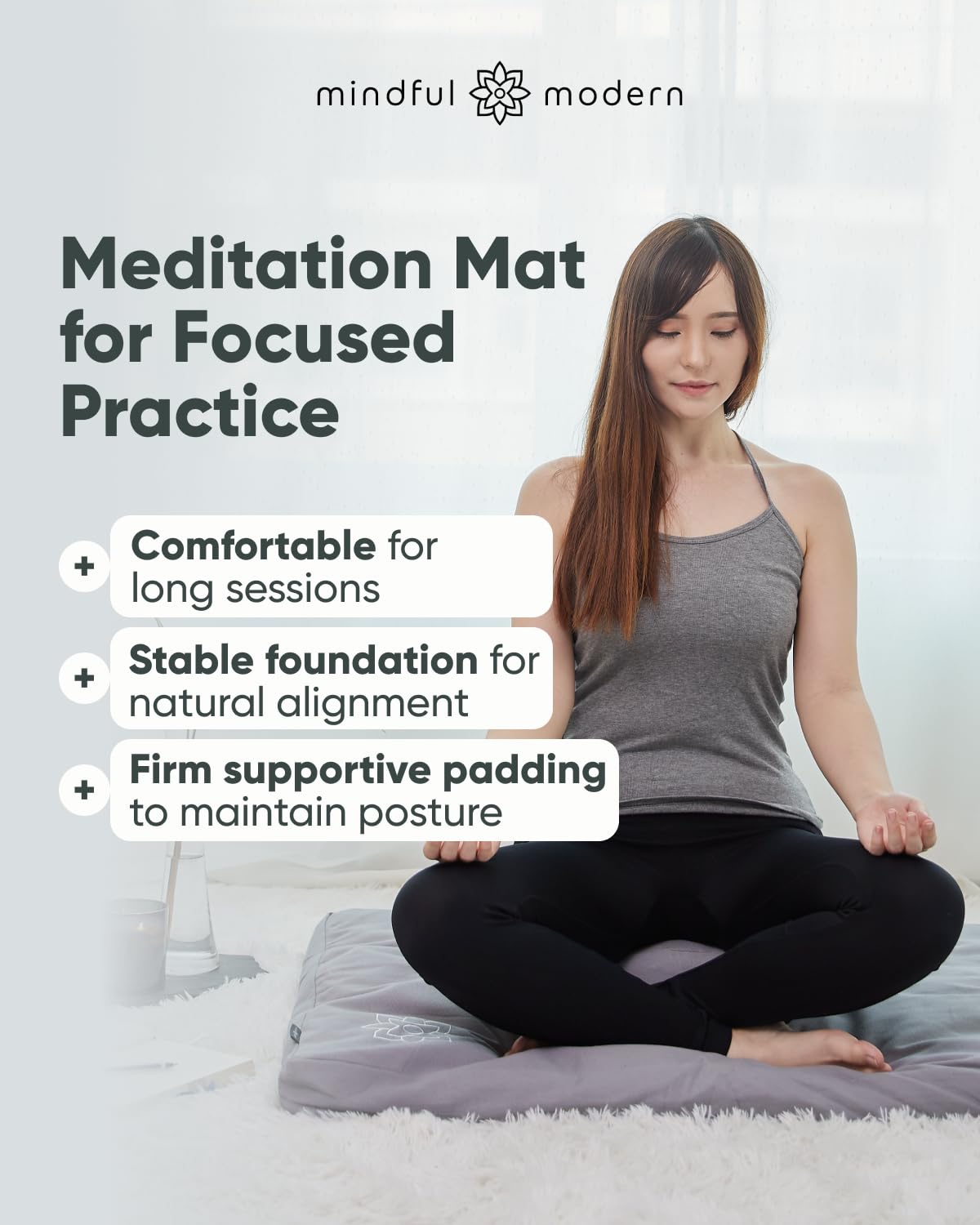 Mindful Modern Zabuton Meditation Mat - Cotton Filled Yoga and Meditation Pad - Zabuton Meditation Cushion for Kneeling and Sitting Support - Large Rectangular Sitting Floor Pillow for Bench or Zafu