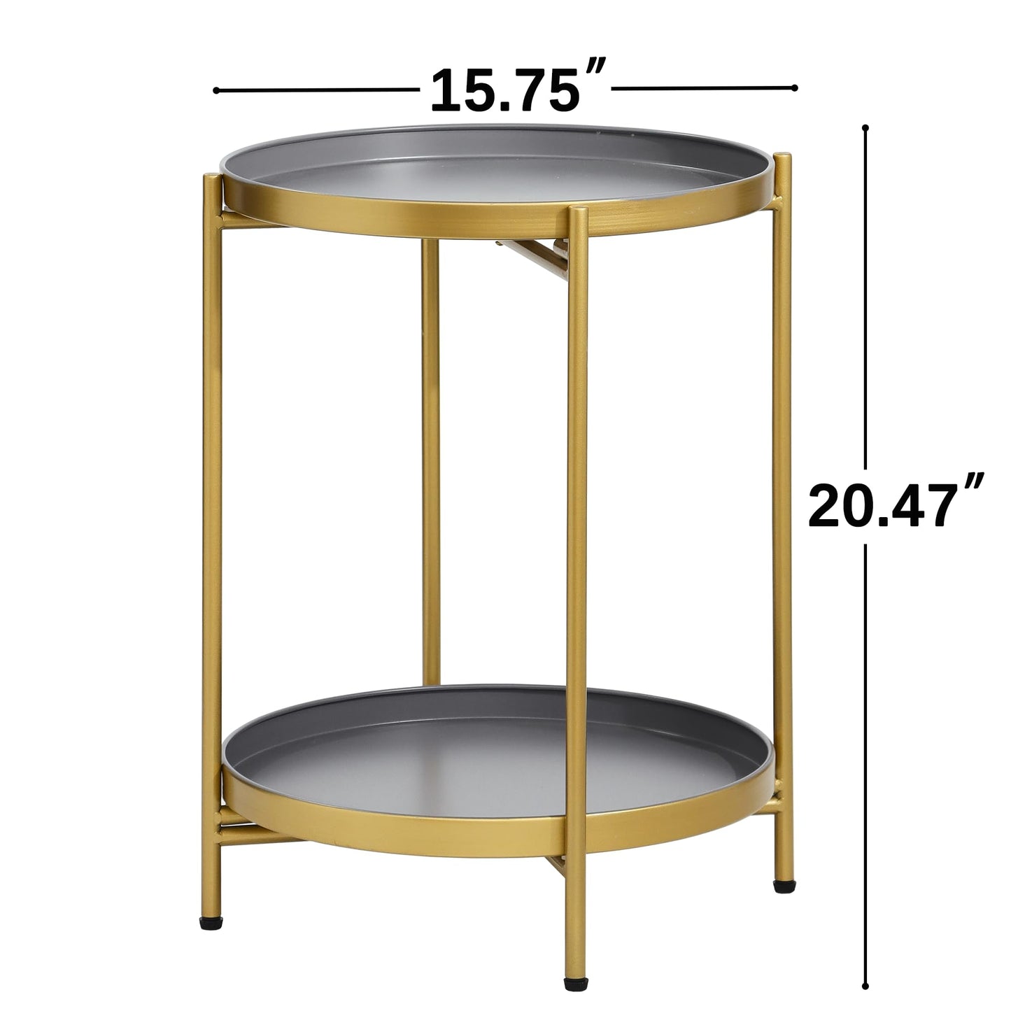 Mordchil HF 2-Tier Round End Side Table, Small Metal Side Table with Removable Tray, Folding Accent Tables for Living Room, Balcony, Nightstand for Bedroom, Outdoor Tables for Patio, Gold&Grey