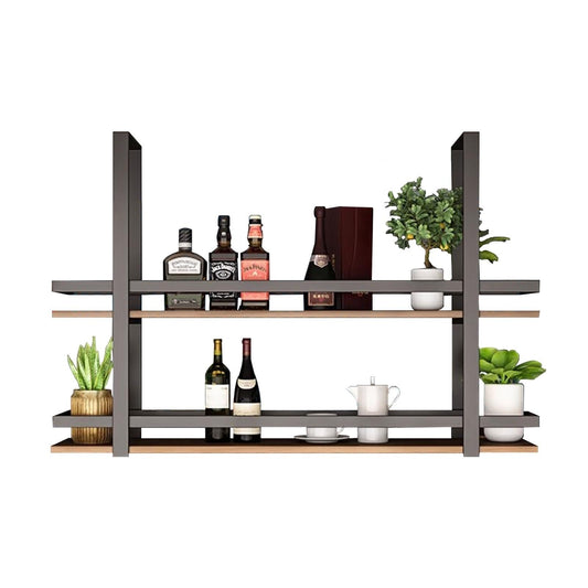 Tatitzro Ceiling Hanging Wine Bottle Holder, Metal Floating Glass Shelf Wall Mounted Wine Bottle Rack Shelves Decorative Plant Display Storage Shelf with Stemware Hanger, for Bar Cafe(60x30