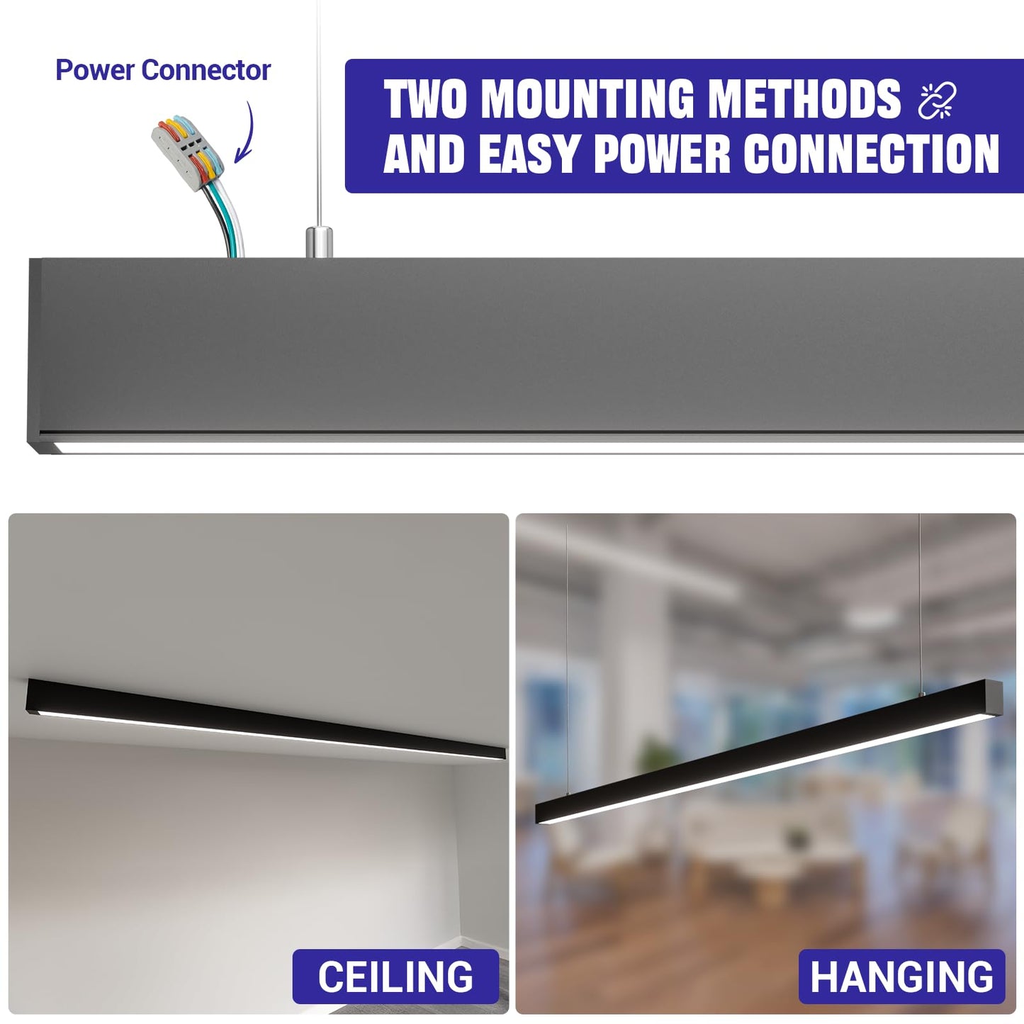 JTT 8FT LED Linear Light,8Foot LED Shop Lights 100/80/60W 3/4/5000K CCT Selectable,Commercial 8Feet Lighting Fixture 0-10V Dimmable Lighting Fixture ETL for Gym Retails Office Garage Classroom,2Pack