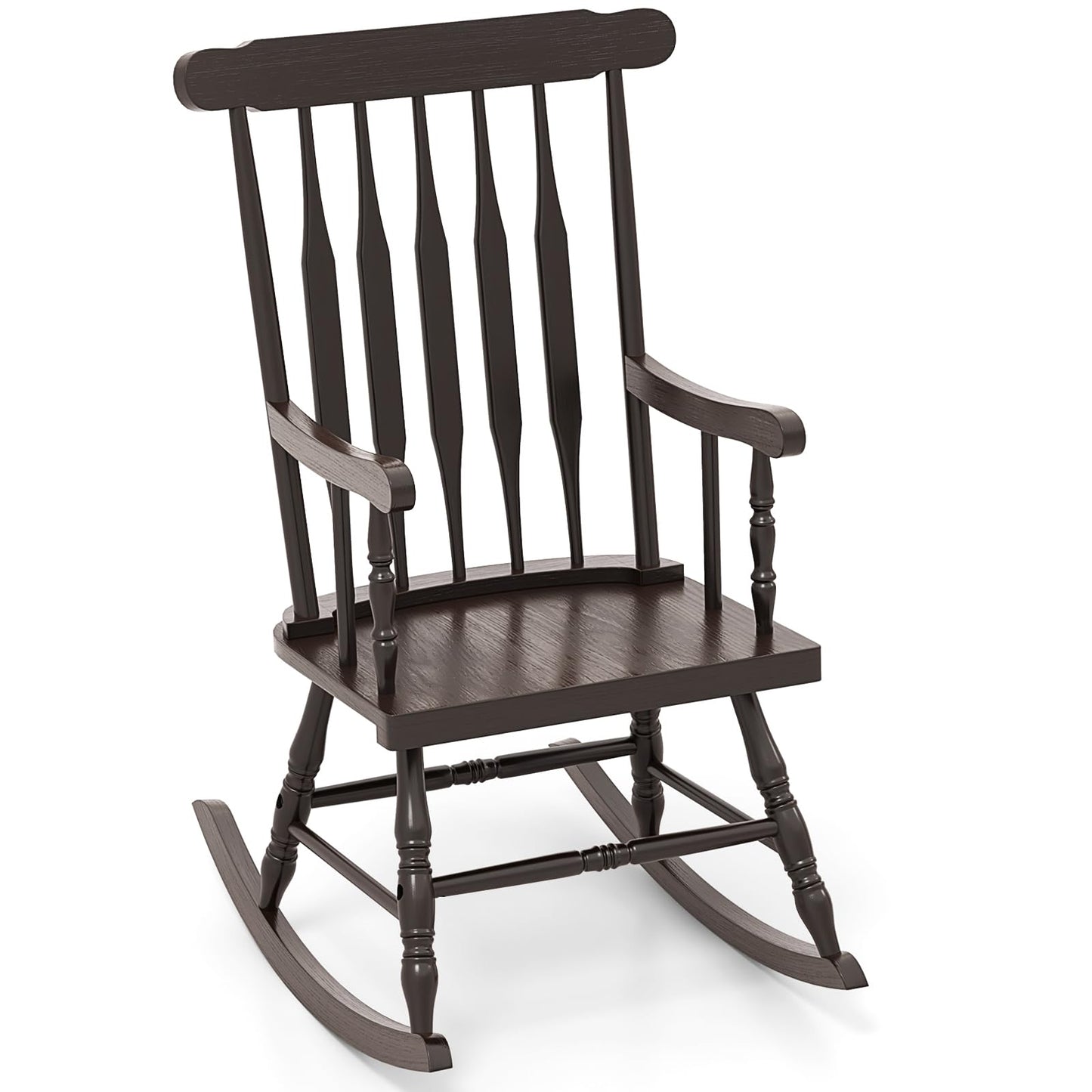 Giantex Outdoor Wood Rocking Chair - Patio Rocking Chair with Solid Rubber Wood Frame, Slat Back, Outside & Indoor Rocker for Garden, Poolside, Balcony, Backyard, Lawn, Front Porch Rocker, Dark Coffee