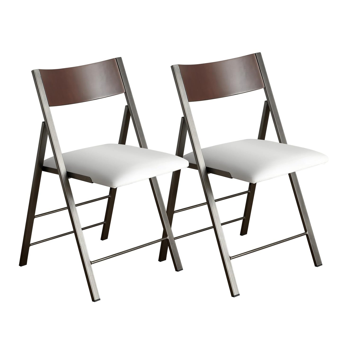 VASTATIO Folding Chairs with Cushion 2 Pack - Heavy Duty Steel Frame Foldable Dining Chairs, Waterproof Leather Indoor Outdoor Padded Chairs for Home, Conference Rooms,Weddings, Events (White)