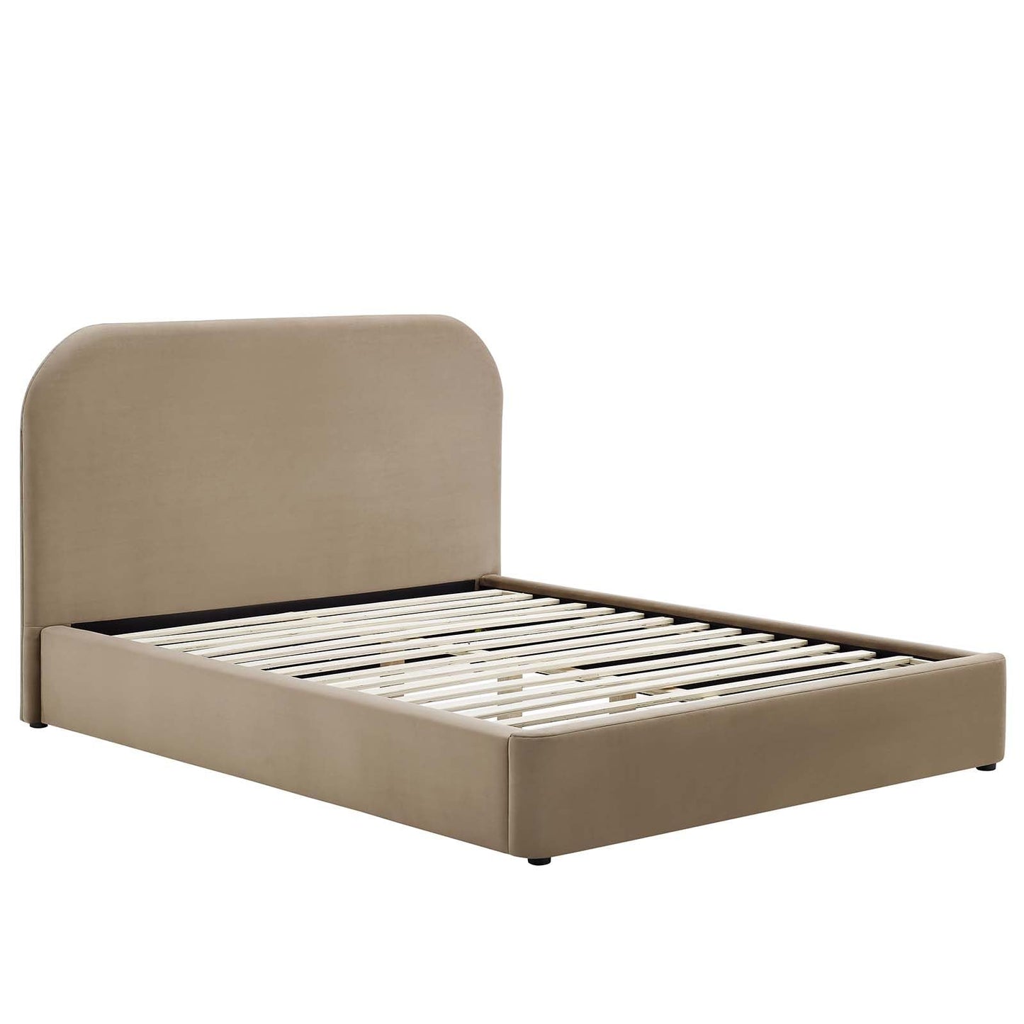 Modway Keynote Modern Queen Bed Frame with Curve Shaped Headboard in Taupe, Upholstered in Performance Velvet, Queen Size Platform Bedain-Resistant Velvet Bed, Soft Cloud Bed Frame