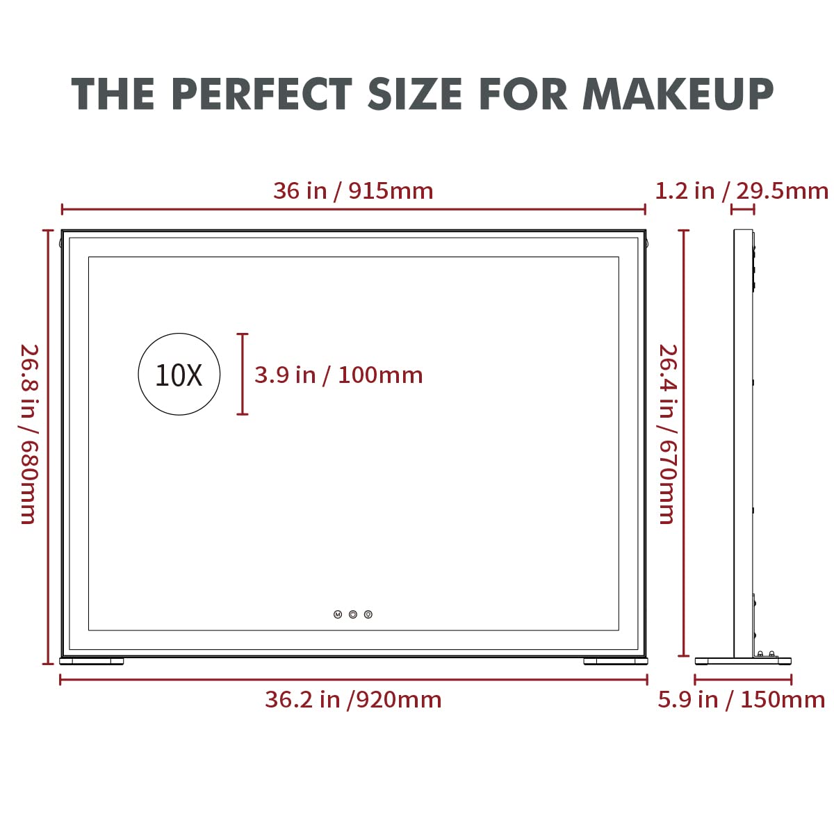 BEAUTME Large Vanity Mirror with Lights L36.2 X H26.8 inch, Lighted Tabletop/Wall Hollywood Makeup Mirror for Dressing Room & Bedroom,3 Color Modes with Dimmer,Silver