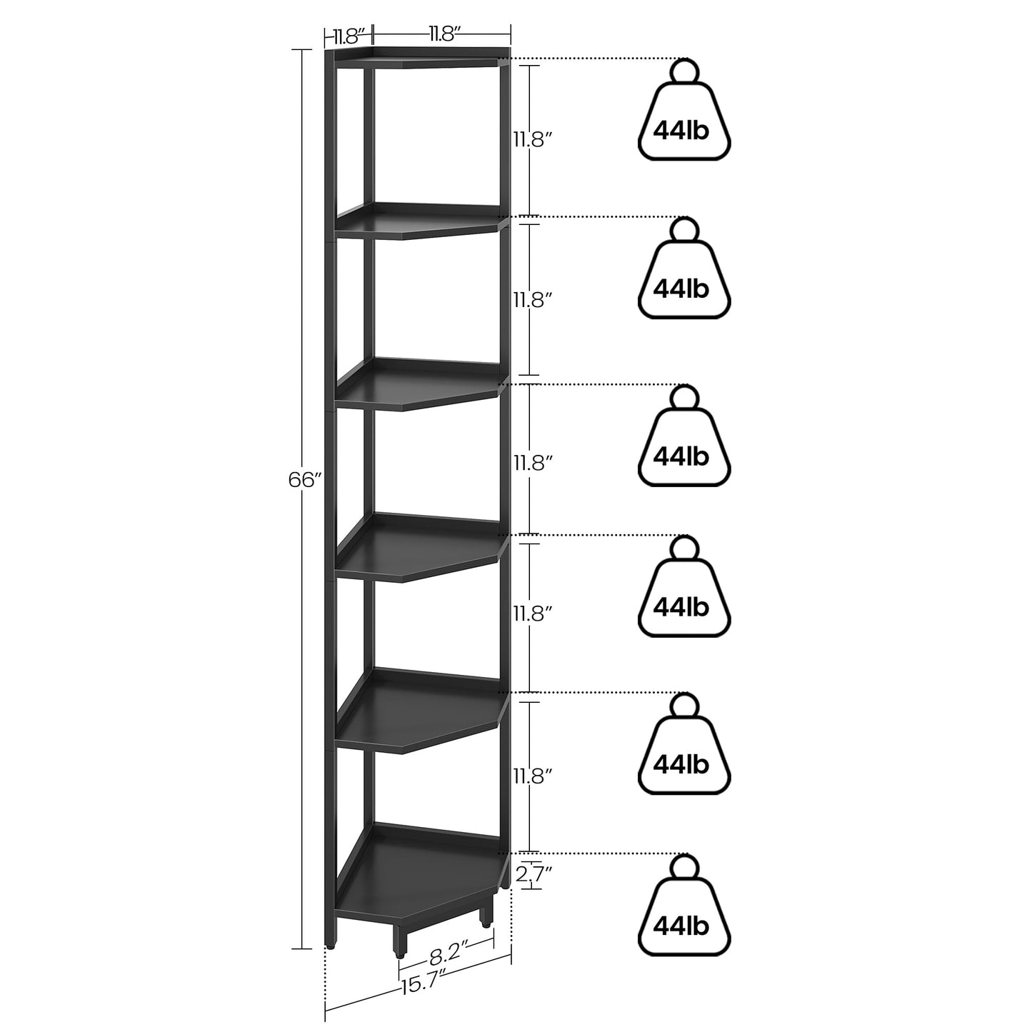 Hzuaneri Corner Shelf Stand, Corner Bookshelf, Storage Standing Shelf Unit with Metal Frame, Plant Stand, Bookcase for Living Room, Home Office, Bedroom, 6-Tier Black CS06006B