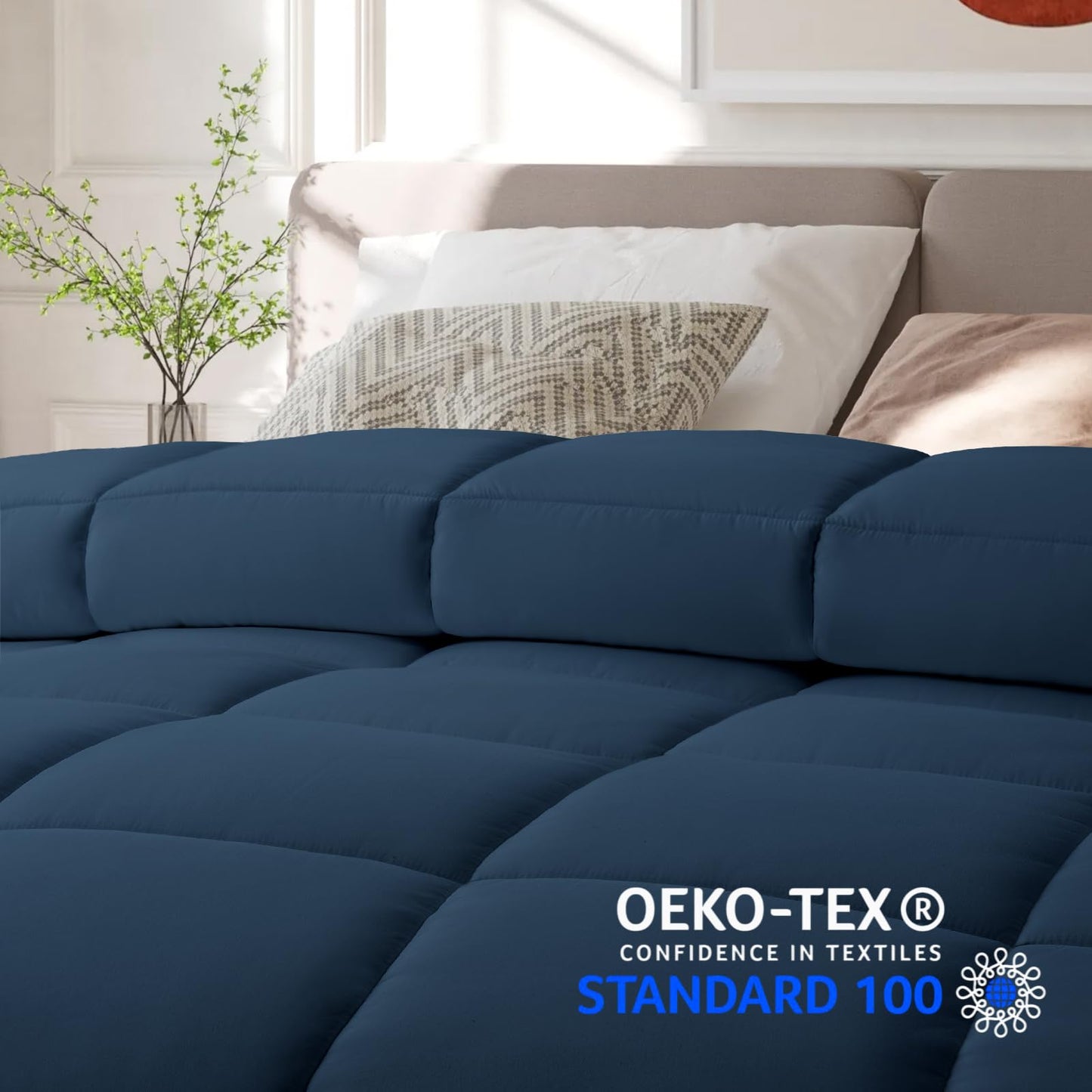 COHOME Premium King Size Comforter, All-Season Quilted Down Alternative Duvet Insert, Luxury Hotel GentleSoft Comforter with Anti-Clump Tech & 8 Tabs - Reversible - Navy Blue 90x102 inches