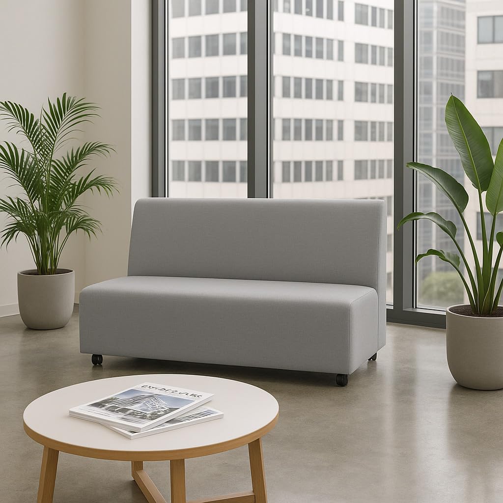 FDP Pro Series Upholstered Armless Mobile Sofa with Tech Panel, Collaborative Commercial Furniture for Hotel Lobby, Office, School, Restaurant, Library, Waiting Room - Slate Gray Crosshatch