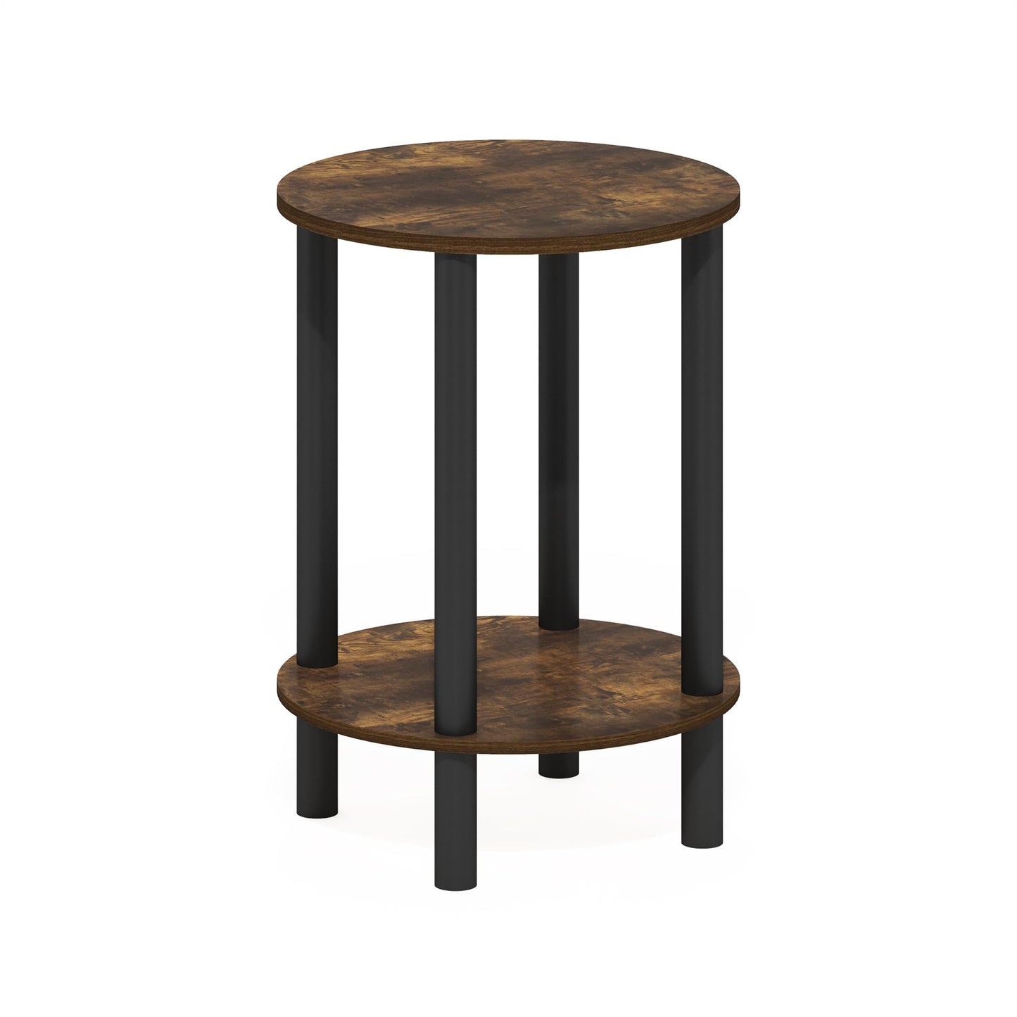 Furinno Turn-N-Tube Side Table, 2-Tier Round End Table, Toolless Assembly Night Stand, Bedside Table with Open Shelf, for Living Room, Bedroom, Amber Pine