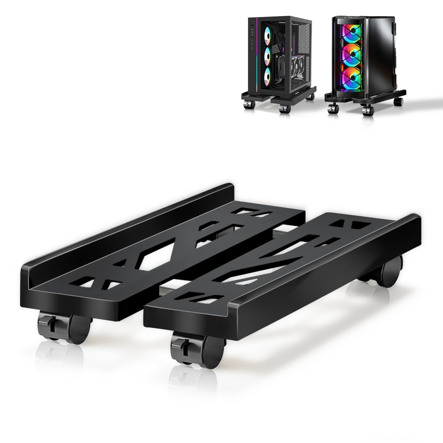 PC Stand, Mobile CPU Stand for Floor, Adjustable CPU Rolling Stand, Under Desk Computer Tower Stand, Computer Mobile Cart Holder with Locking Caster Wheels PC Tower Stand for Home and Office - Black