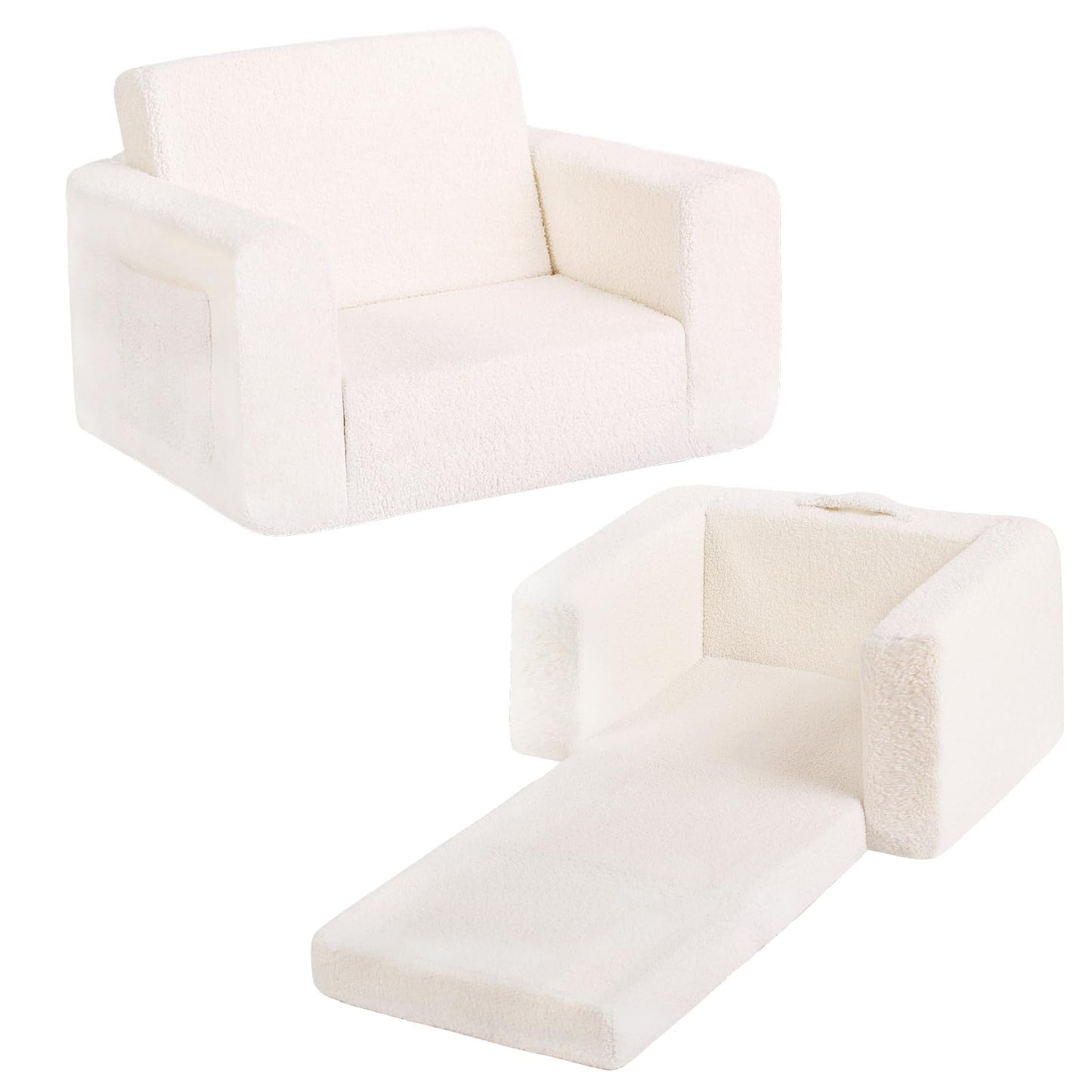 Tiita Kids Sofa, 2-in-1 Toddler Chair, Convertible Children Couch to Lounger, Flip Out Kid Sofas Chair, Toddler Armrest Chairs Bed, Folding Kids Play Sofa for Girl or Boy (Beige)