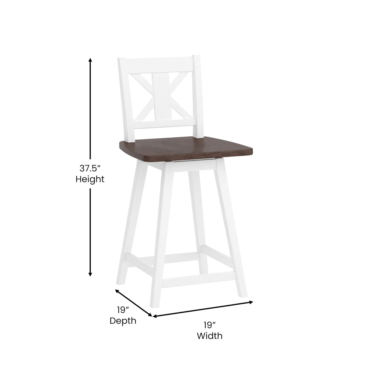 Flash Furniture Gwendolyn Commercial Modern Farmhouse Barstool - Antique White Wash Frame - Gray Wash Seat - Counter Height - 360° Swivel Seat - Integrated Footrest