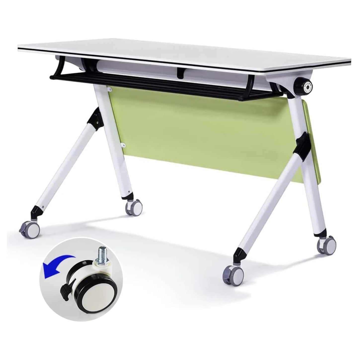 Compact Folding Conference Table with Wheels for Small Spaces Commercial Office Desk for Meetings and Training Mobile Flip Top Desk for Home and Classroom