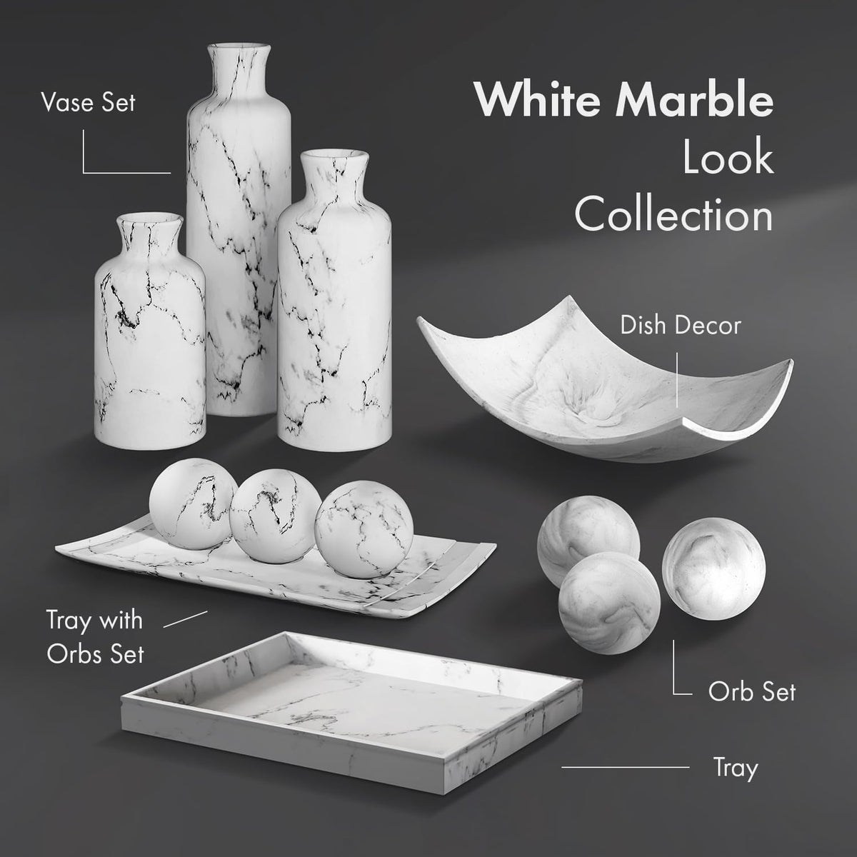 Creative Scents White Marble Look Vases Home Decor - Vase Set of 3 - Perfect for Holding Pampas Grass, Dried/Fresh Flowers, Vases for Your Kitchen, Bedroom, Office, Living/Dining Room, or Shelf Decor