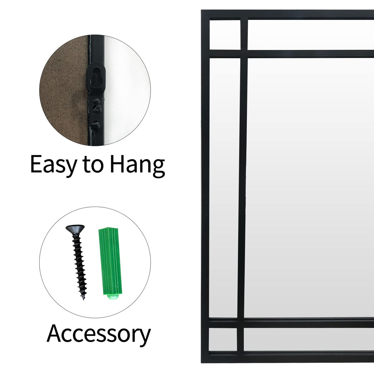 HQiJun Black Rectangle Mirror, Farmhouse Decorative Wall Mirror for Entryway, Living Room, Bedroom, Hallway, Fireplace, Accent Wall Decor (Black1, 39'' x 27'')