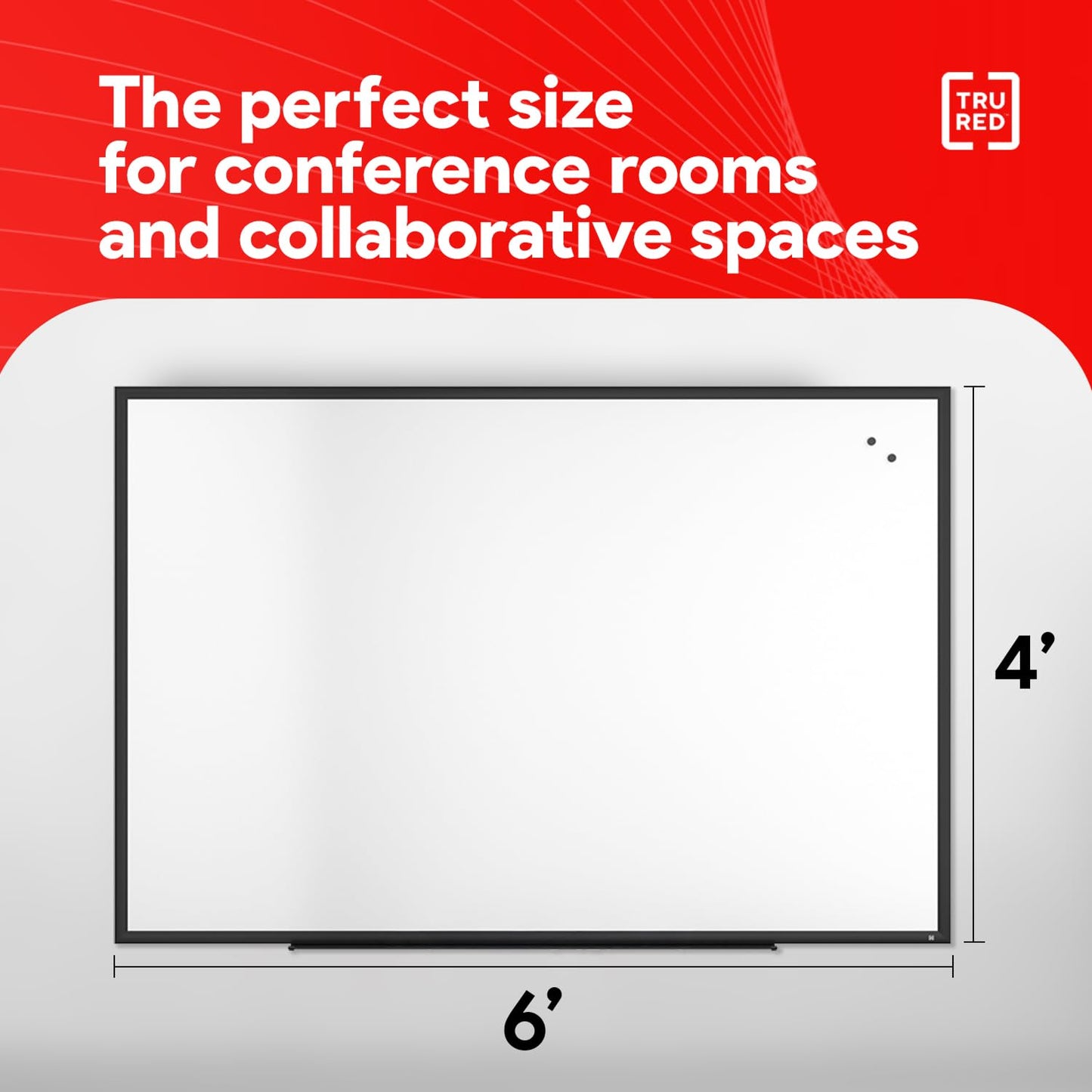 TRU RED Magnetic Porcelain Whiteboard | Dry Erase Board for Wall, White Board with Black Frame, 6 ft x 4 ft, 4 Chisel Tip Markers Included