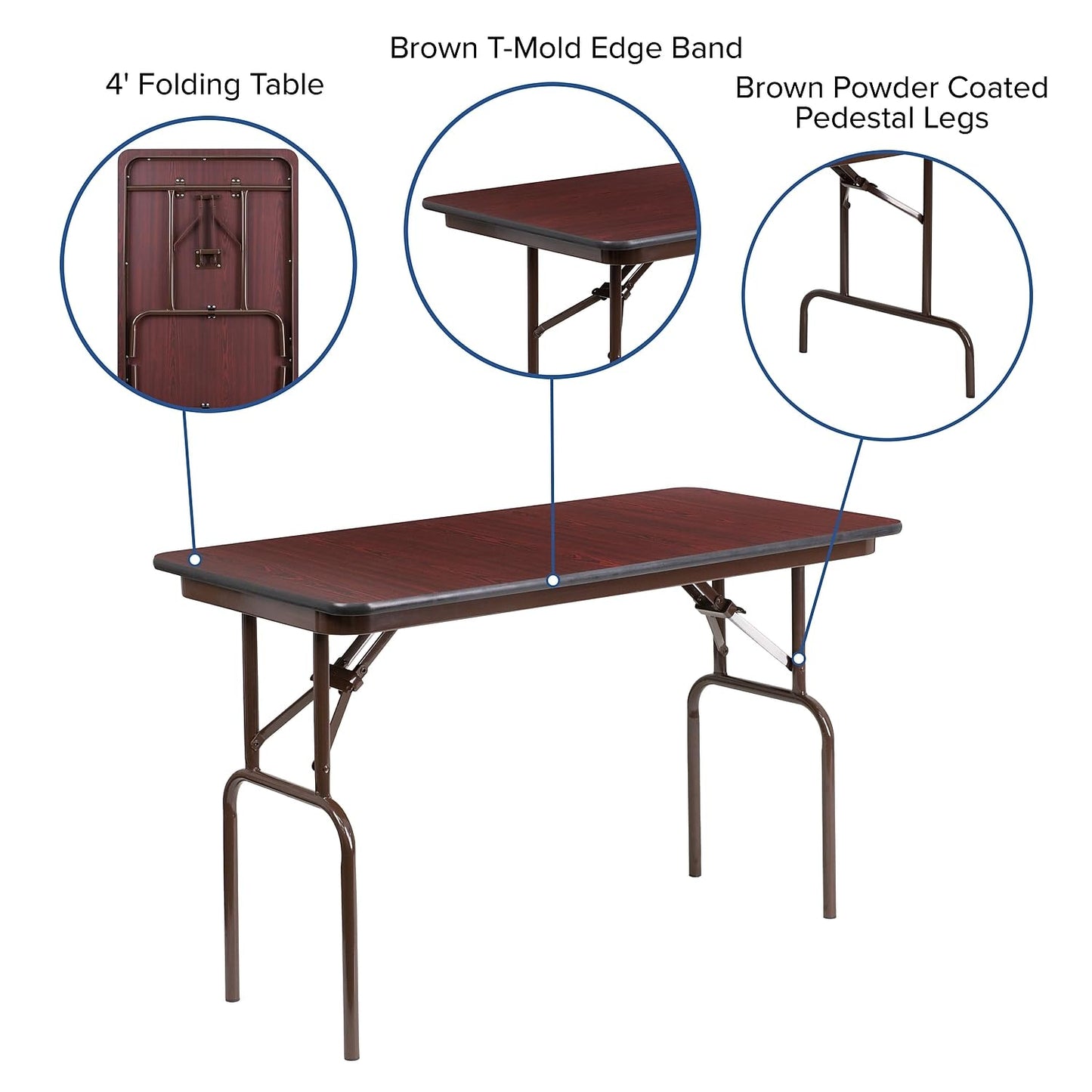 Flash Furniture Frankie Commercial Grade 4-Foot Mahogany Melamine Laminate Folding Banquet Table