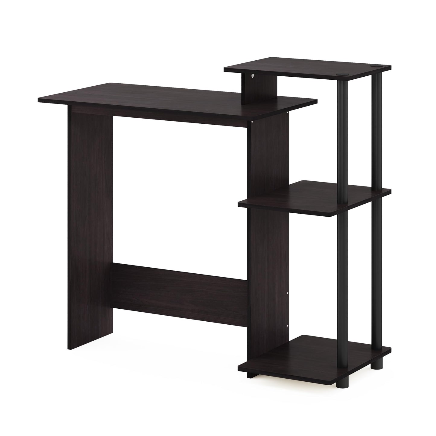 Furinno EFFICIENT Desk, 28.6" Wide Gaming Desk with 3 Open Side Shelves, Laptop Notebook Computer Desk, Office Desk for Home Office, Study Room, Dorm, Bedroom, Dark Walnut