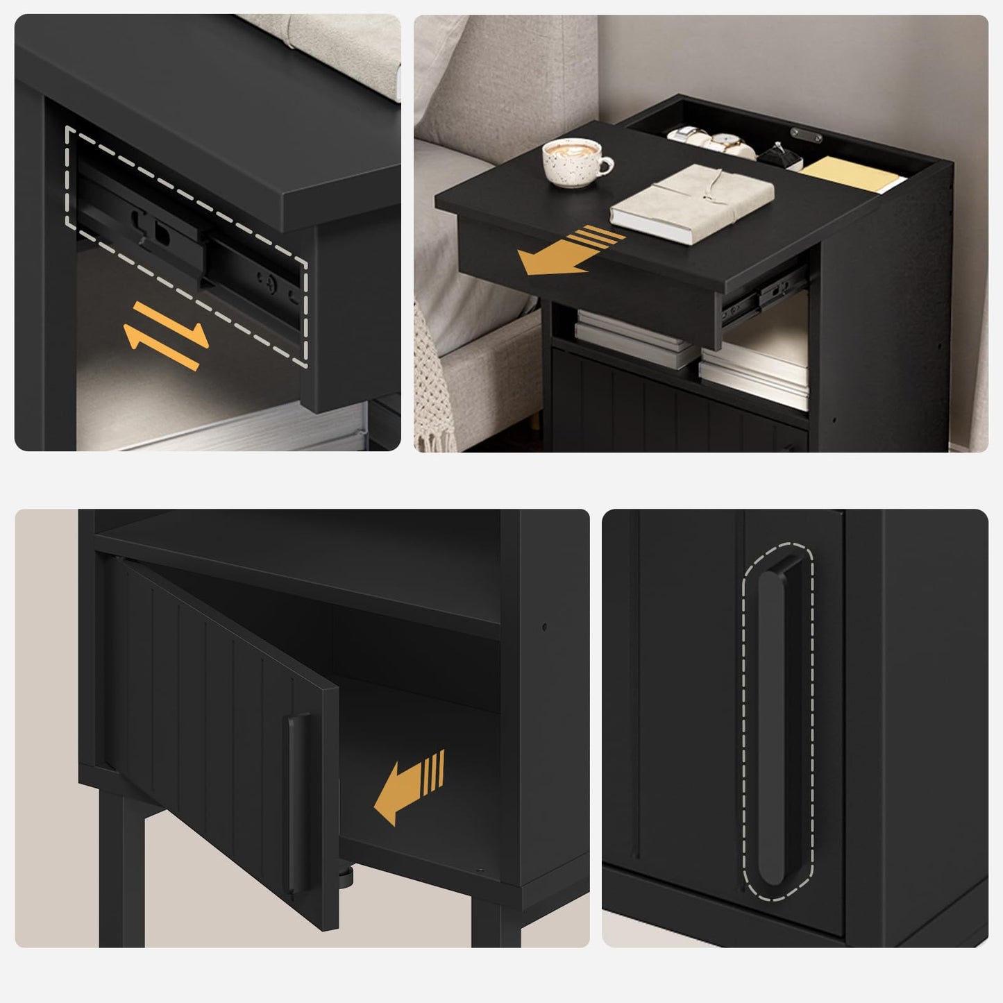 YATINEY Nightstand with Gun Drawer, Bedside Table with Hidden Compartment, End Table with Storage, Night Stand for Bedroom, Office, Black ET22BB